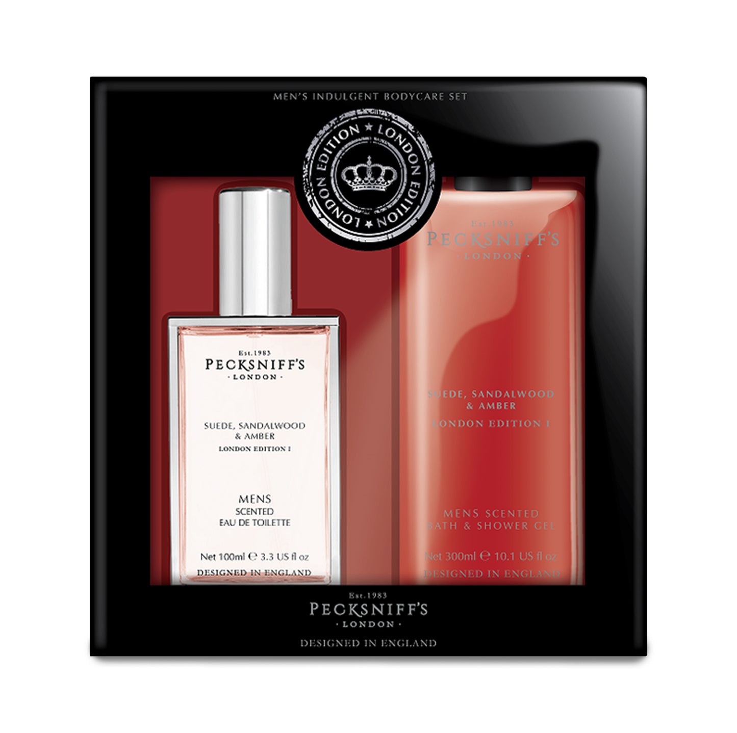 Pecksniff’s Men’s London Edition Fragrance Duo Gift Set – Suede, Sandalwood & Amber, Eau de Toilette 100ml & Bath & Shower Gel 300ml