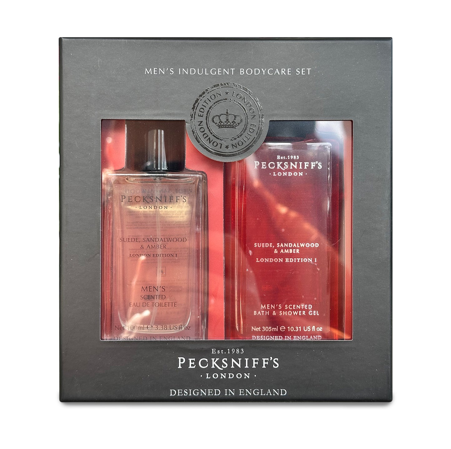 Pecksniff’s Men’s London Edition Fragrance Duo Gift Set – Suede, Sandalwood & Amber, Eau de Toilette 100ml & Bath & Shower Gel 300ml