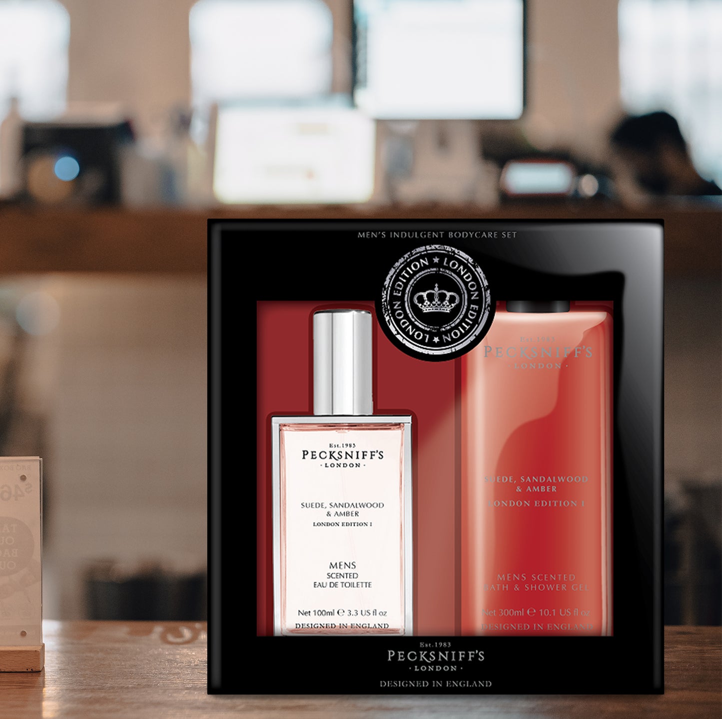 Pecksniff’s Men’s London Edition Fragrance Duo Gift Set – Suede, Sandalwood & Amber, Eau de Toilette 100ml & Bath & Shower Gel 300ml