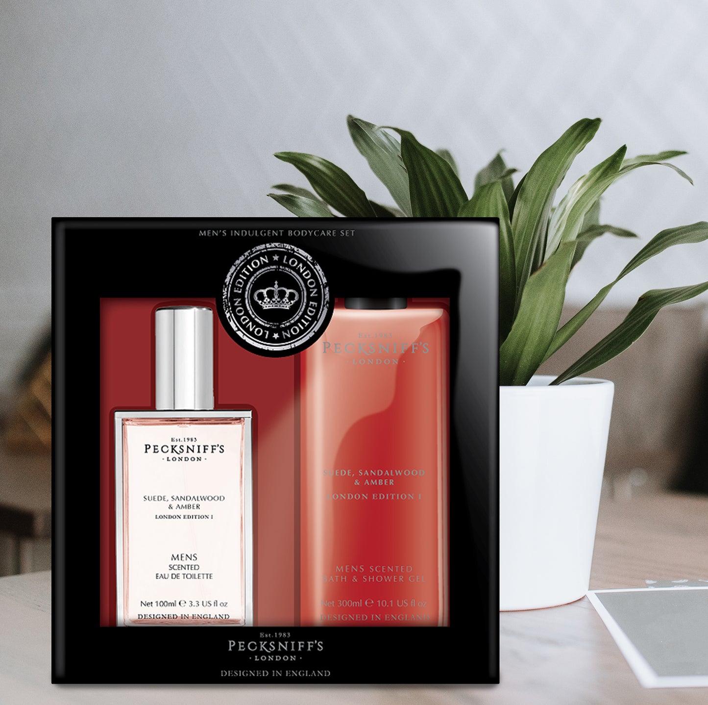 Pecksniff’s Men’s London Edition Fragrance Duo Gift Set – Suede, Sandalwood & Amber, Eau de Toilette 100ml & Bath & Shower Gel 300ml
