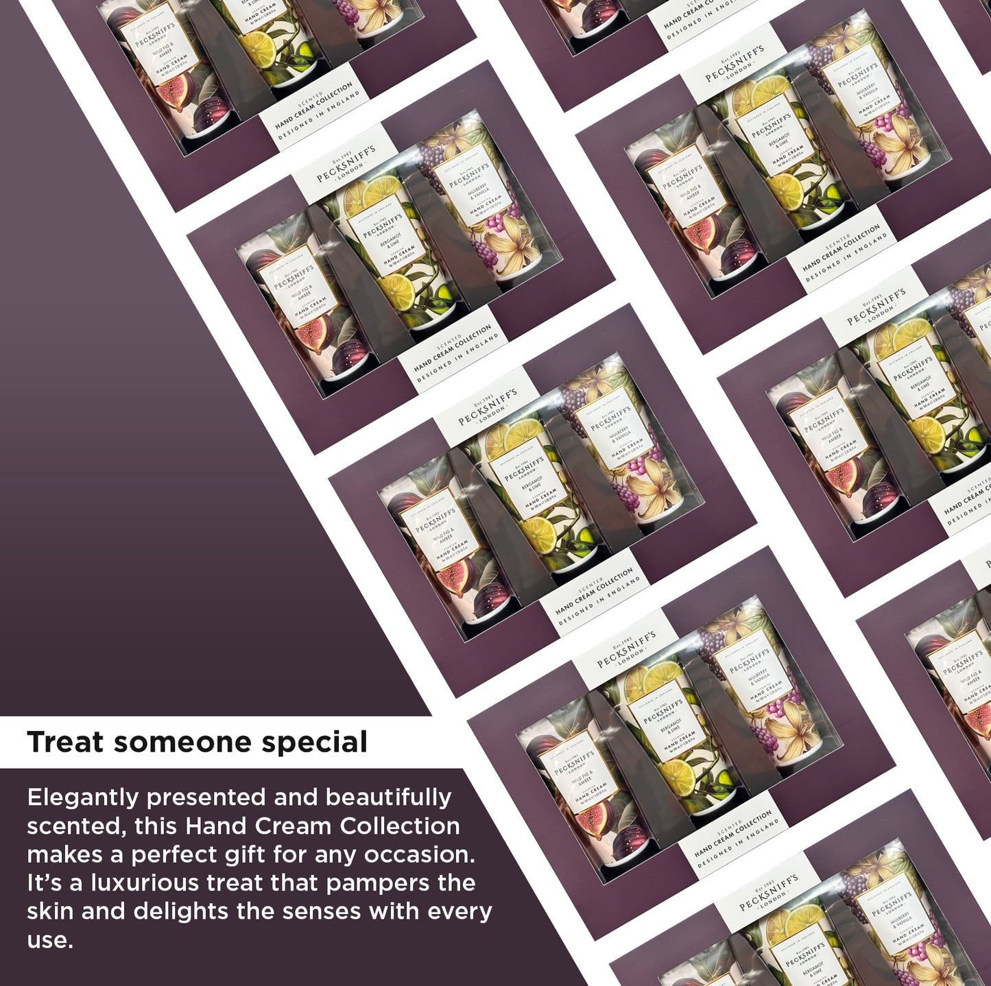 Pecksniff’s Luxury Hand Cream Gift Set – Wildwood Collection, 3 x 100ml Moisturizing Hand Creams – Wild Fig & Amber, Bergamot & Lime, Mulberry & Vanilla – Made in England Skincare for Women & Men