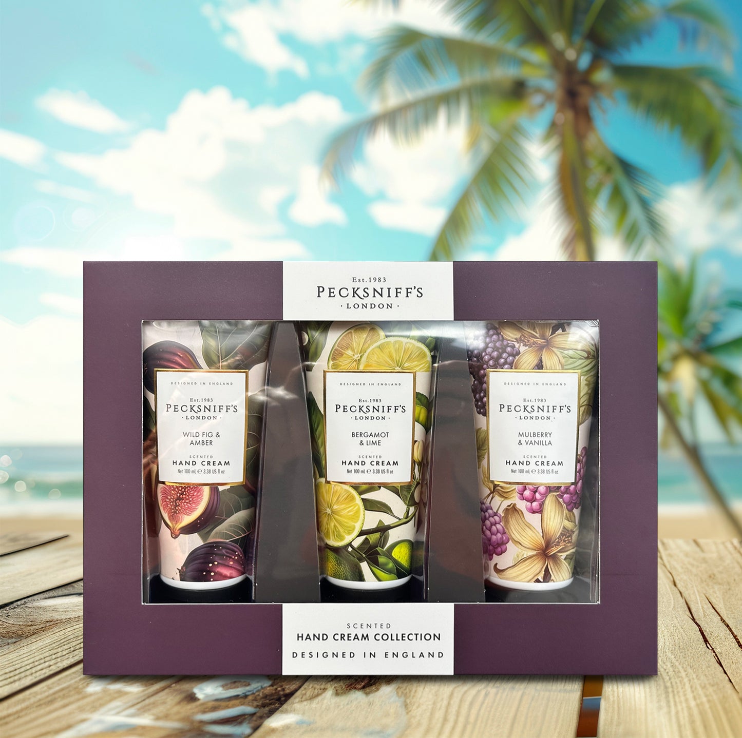 Pecksniff’s Luxury Hand Cream Gift Set – Wildwood Collection, 3 x 100ml Moisturizing Hand Creams – Wild Fig & Amber, Bergamot & Lime, Mulberry & Vanilla – Made in England Skincare for Women & Men