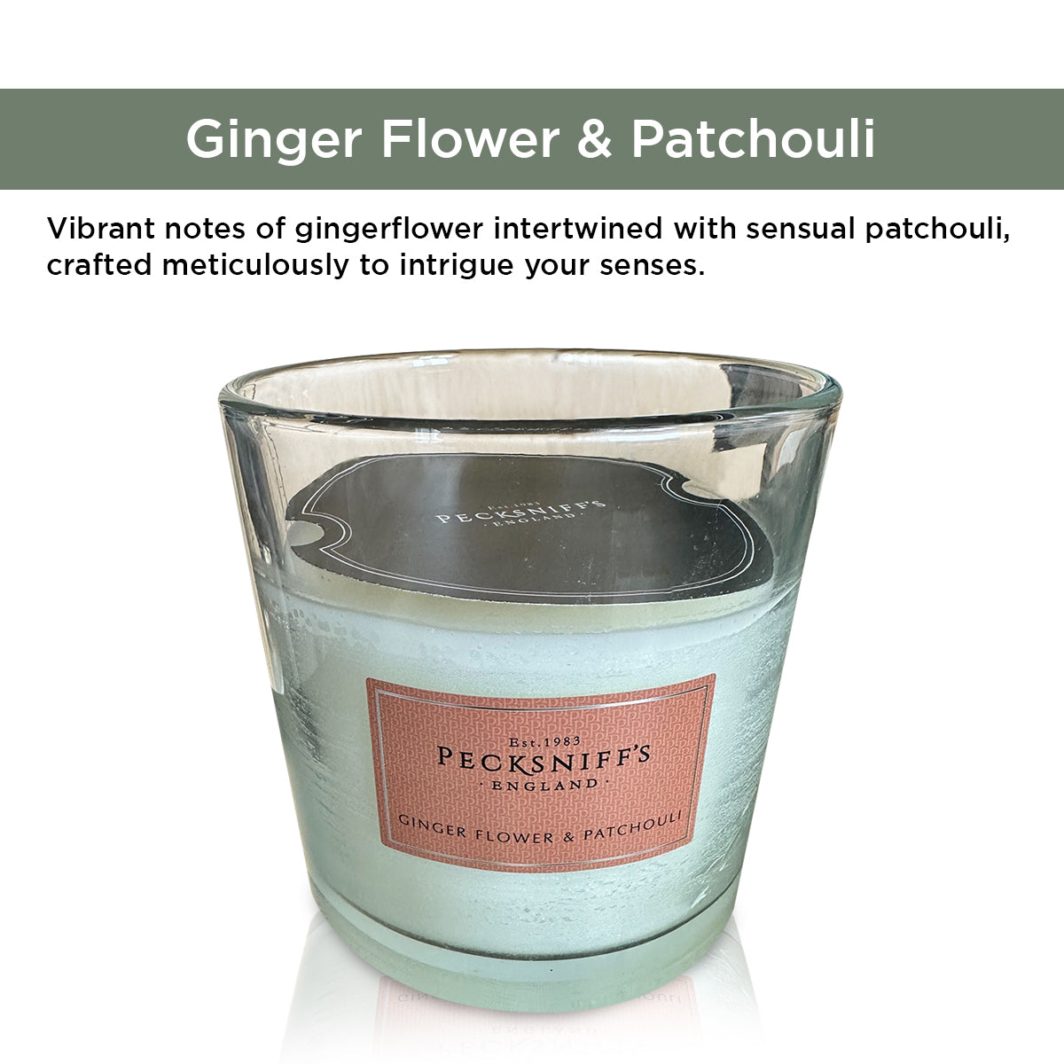 Pecksniffs Classic Gingerflower & Patchouli Scented Candle with Dust Cover | 3 Wicks, 550g/19.4oz