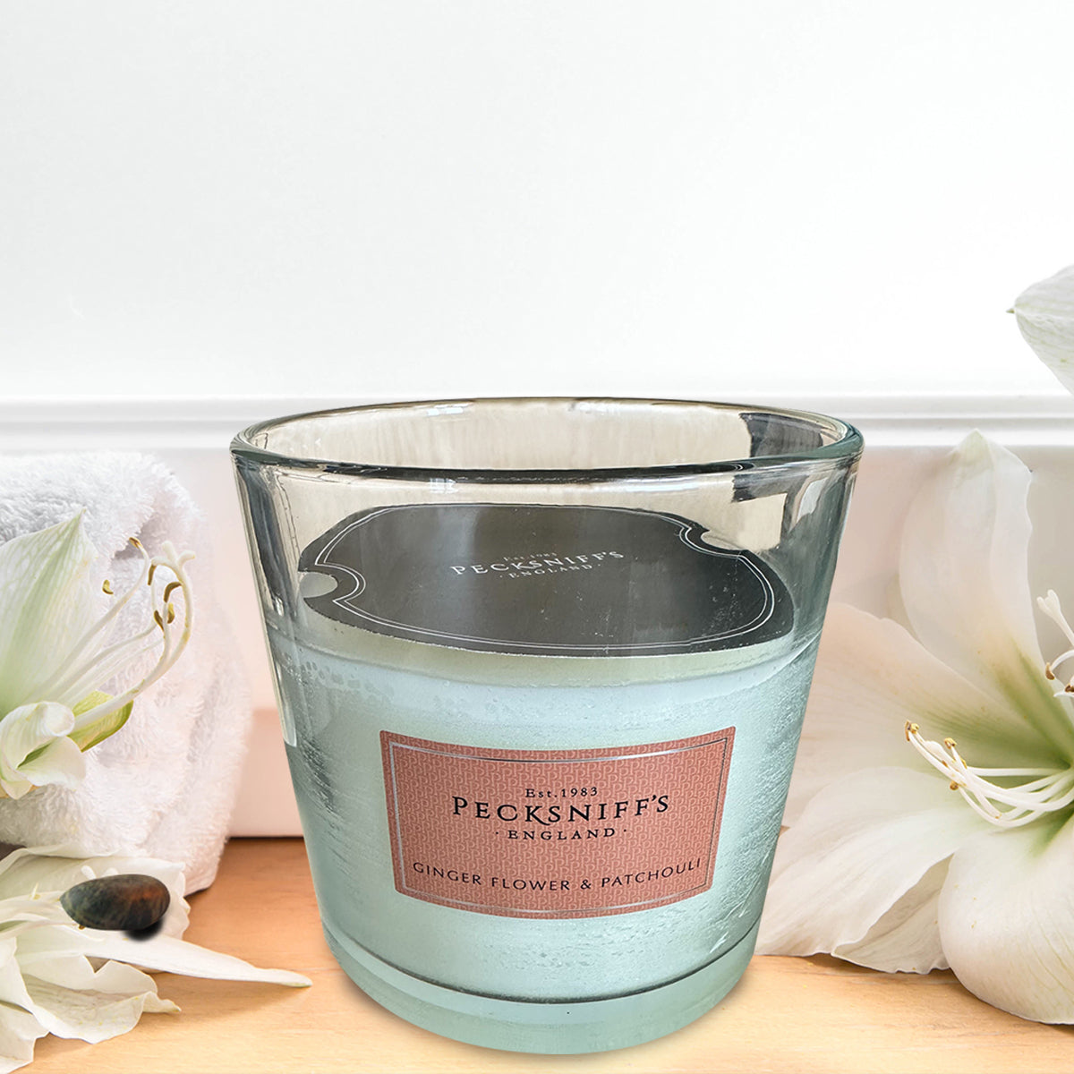 Pecksniffs Classic Gingerflower & Patchouli Scented Candle with Dust Cover | 3 Wicks, 550g/19.4oz