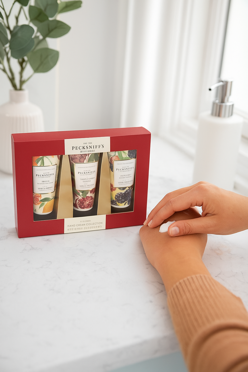 Pecksniff’s Enchanted Winter Hand Cream Collection – 3 Pack 100ml Tubes – Luxury Moisturizing Gift Set for Women & Men with Citrus & Frankincense, Pomegranate & Musk, Blackberry & Vanilla