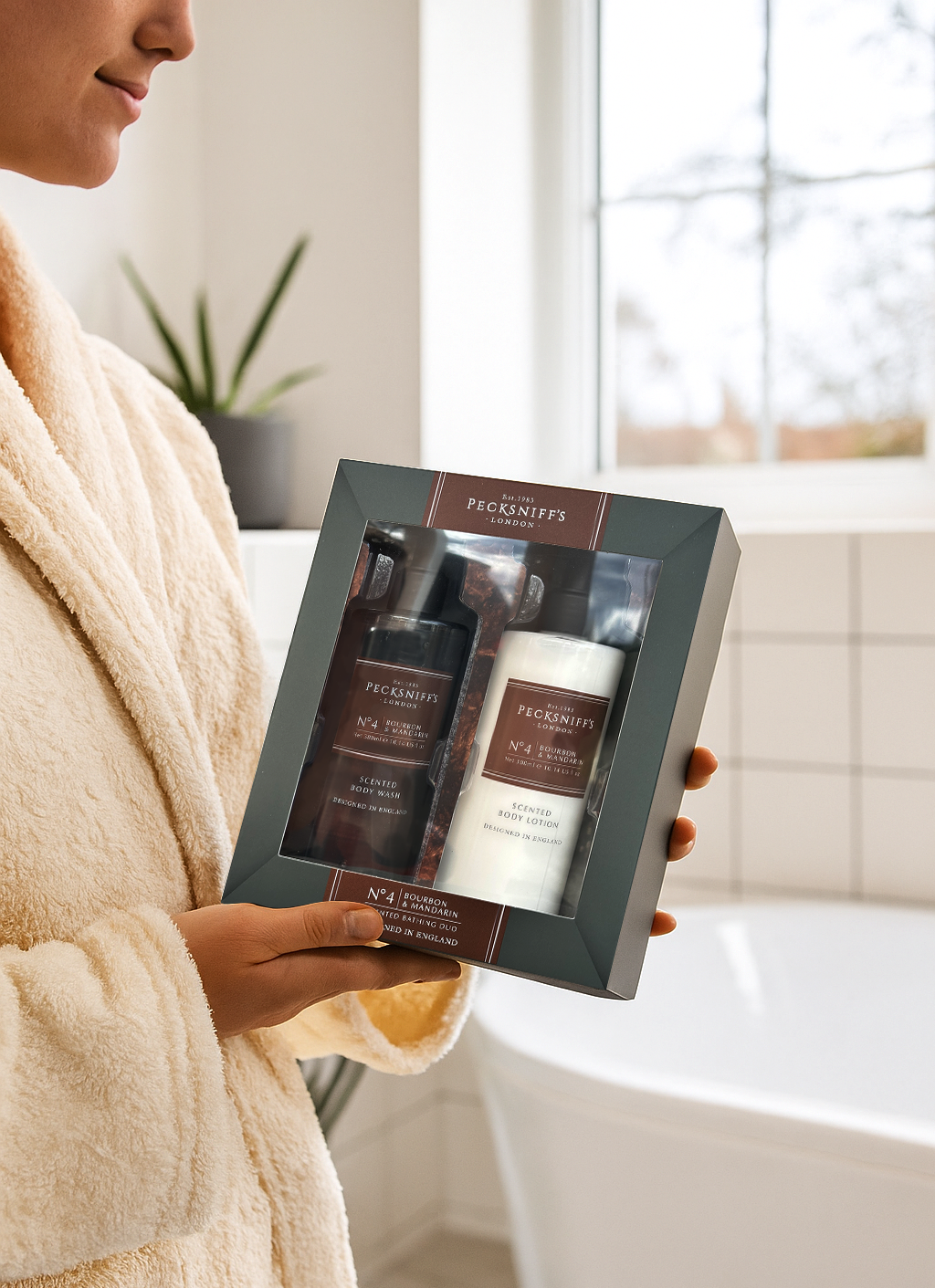 Pecksniffs Mens Bathing Duo Collection – Bourbon & Mandarin Scented Body Wash and Body Lotion Gift Set, 2 x 250ml