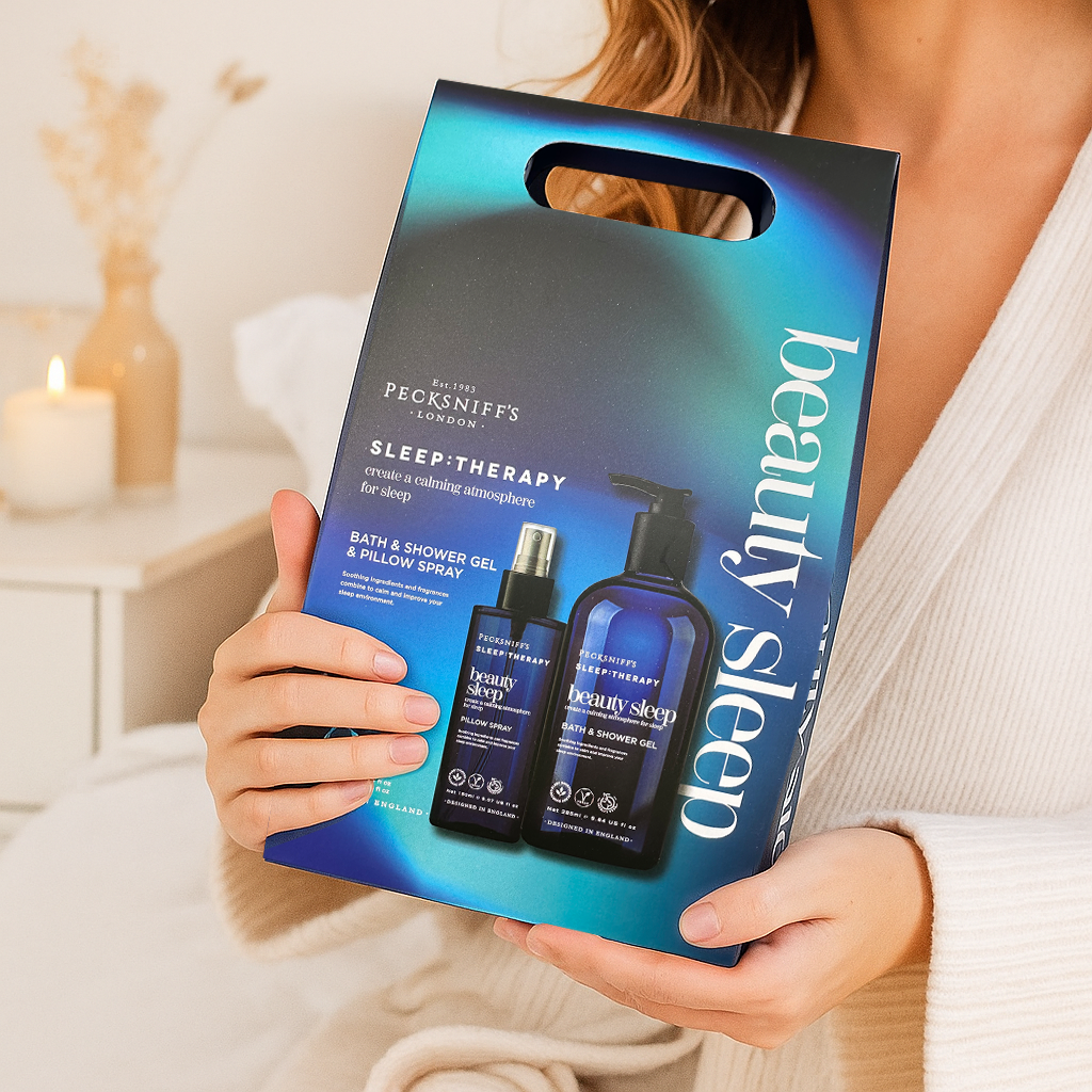 Pecksniff's Sleep Therapy Duo Gift Set – Beauty Sleep Bath & Shower Gel 300 ml & Pillow Spray 100 ml – Relaxing Aromatherapy for Restful Nights