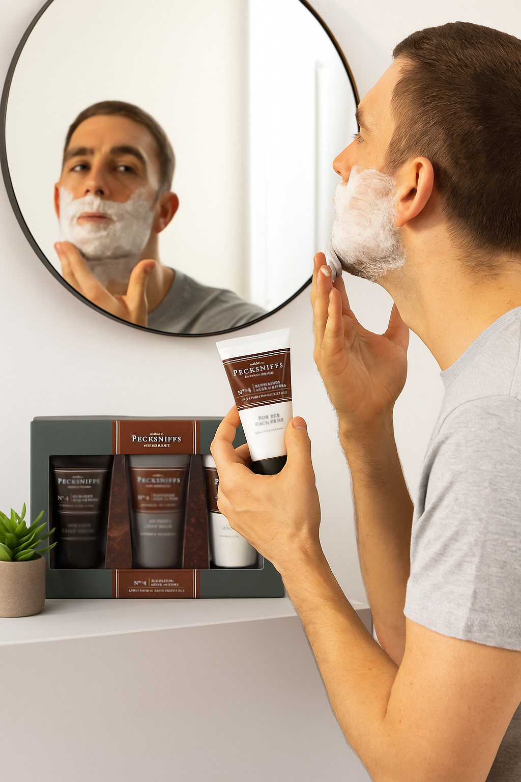 Pecksniff’s Men’s Trio Face Collection – Bourbon & Mandarin – Face Wash, Face Scrub & Shave Balm Gift Set, 3 x 75ml