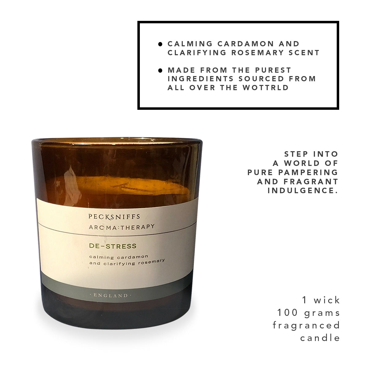 Pecksniffs Amber De-Stress  Aroma Therapy Candle | 1 Wick, 184g/6.49oz