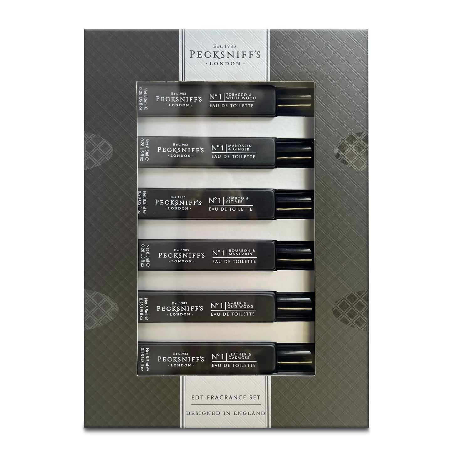 Pecksniff’s Men’s Essentials Fragrance Gift Set – 6x10 ml Eau de Toilette Collection – Luxury Mini Cologne Sampler, Made in England