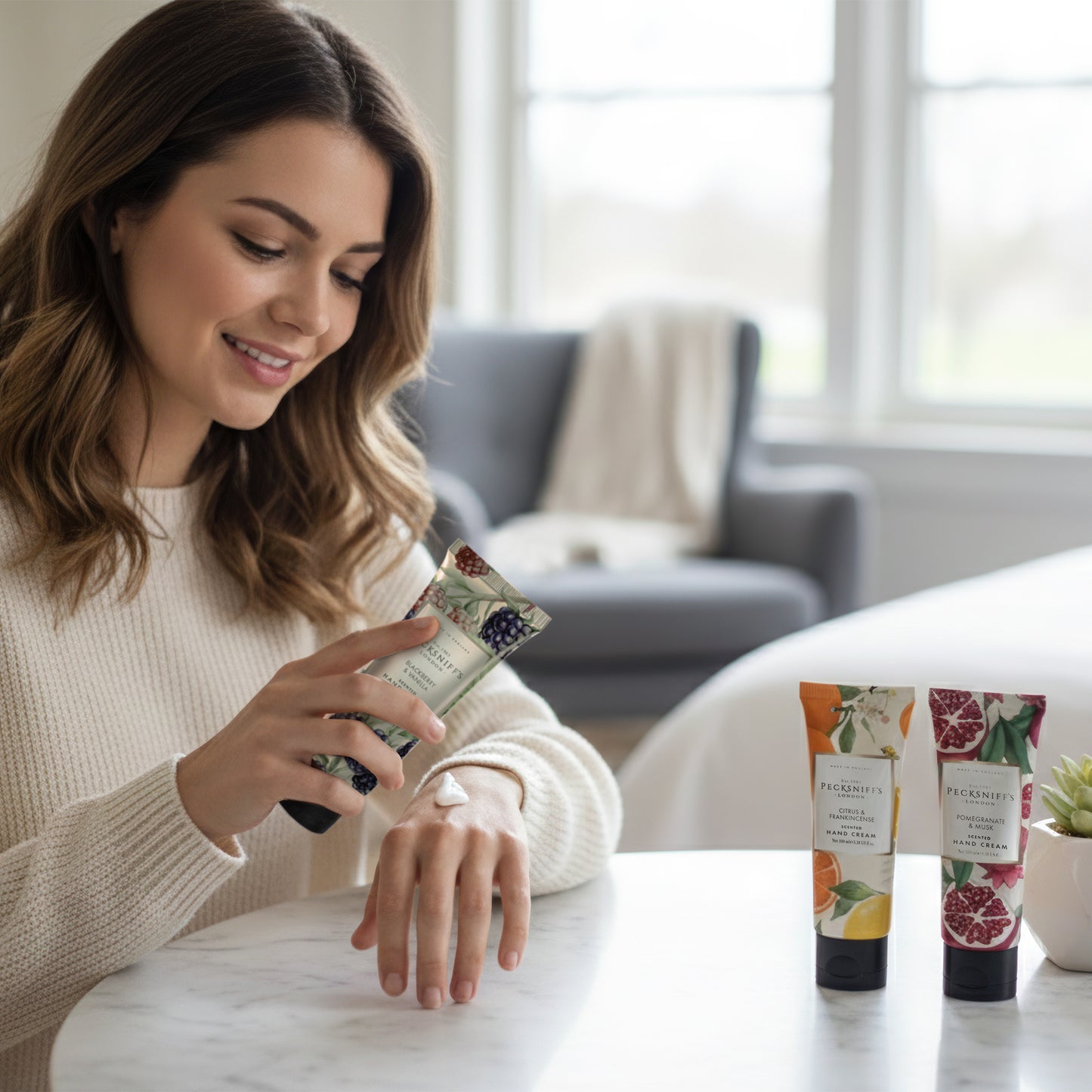 Pecksniff’s Enchanted Winter Hand Cream Collection – 3 Pack 100ml Tubes – Luxury Moisturizing Gift Set for Women & Men with Citrus & Frankincense, Pomegranate & Musk, Blackberry & Vanilla