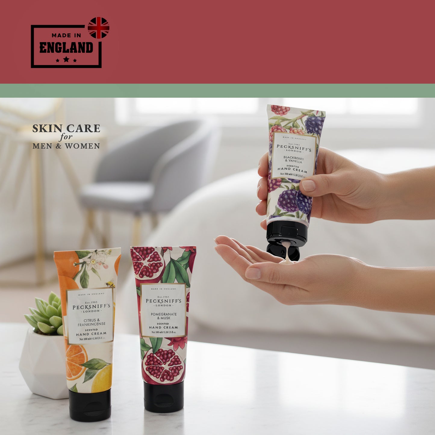 Pecksniff’s Enchanted Winter Hand Cream Collection – 3 Pack 100ml Tubes – Luxury Moisturizing Gift Set for Women & Men with Citrus & Frankincense, Pomegranate & Musk, Blackberry & Vanilla