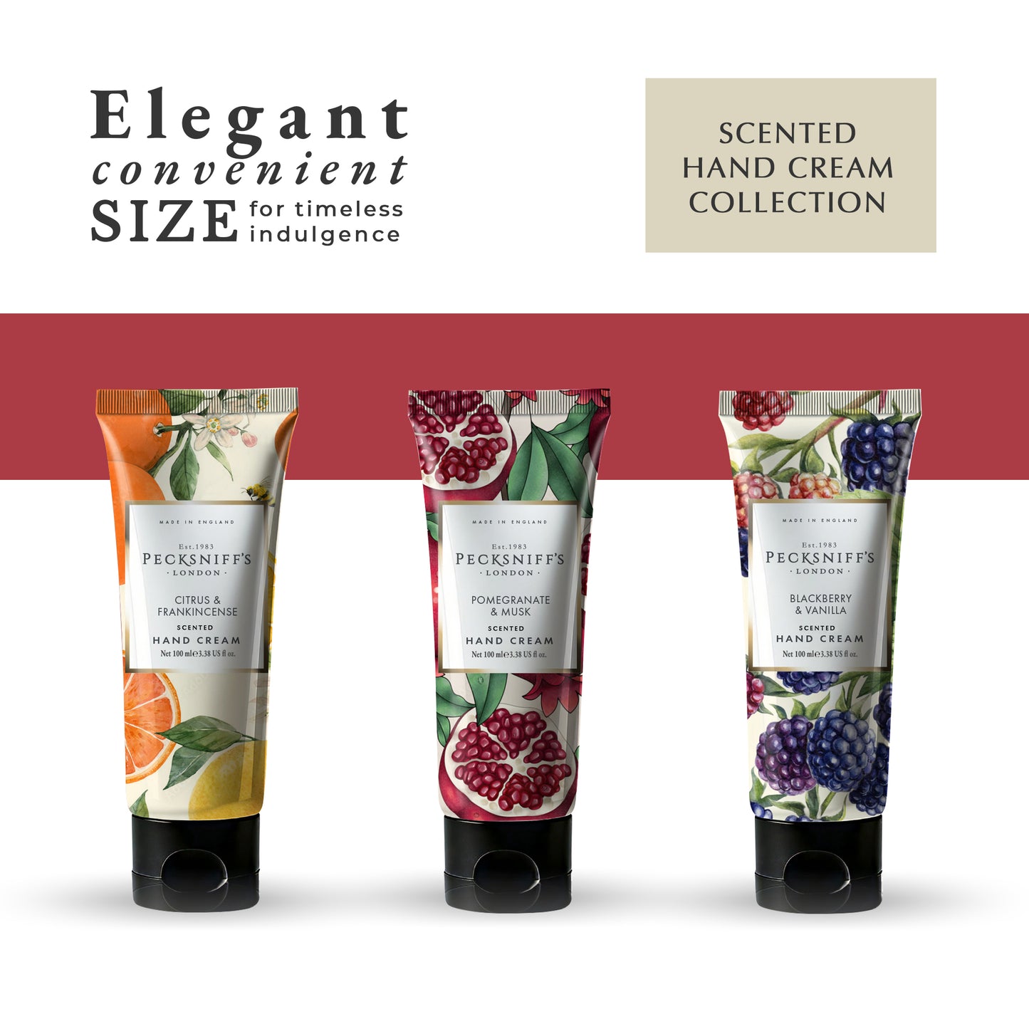 Pecksniff’s Enchanted Winter Hand Cream Collection – 3 Pack 100ml Tubes – Luxury Moisturizing Gift Set for Women & Men with Citrus & Frankincense, Pomegranate & Musk, Blackberry & Vanilla