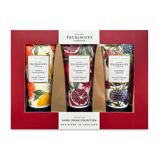 Pecksniff’s Enchanted Winter Hand Cream Collection – 3 Pack 100ml Tubes – Luxury Moisturizing Gift Set for Women & Men with Citrus & Frankincense, Pomegranate & Musk, Blackberry & Vanilla