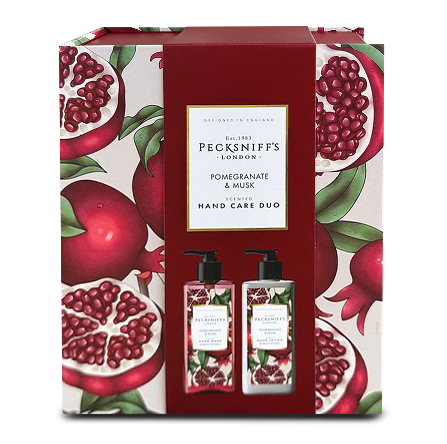 Pecksniff’s Enchanted Winter Hand Care Duo, Pomegranate & Musk, Hard Box Gift Set with 300ml Hand Wash and 300ml Hand Lotion, Designed in England