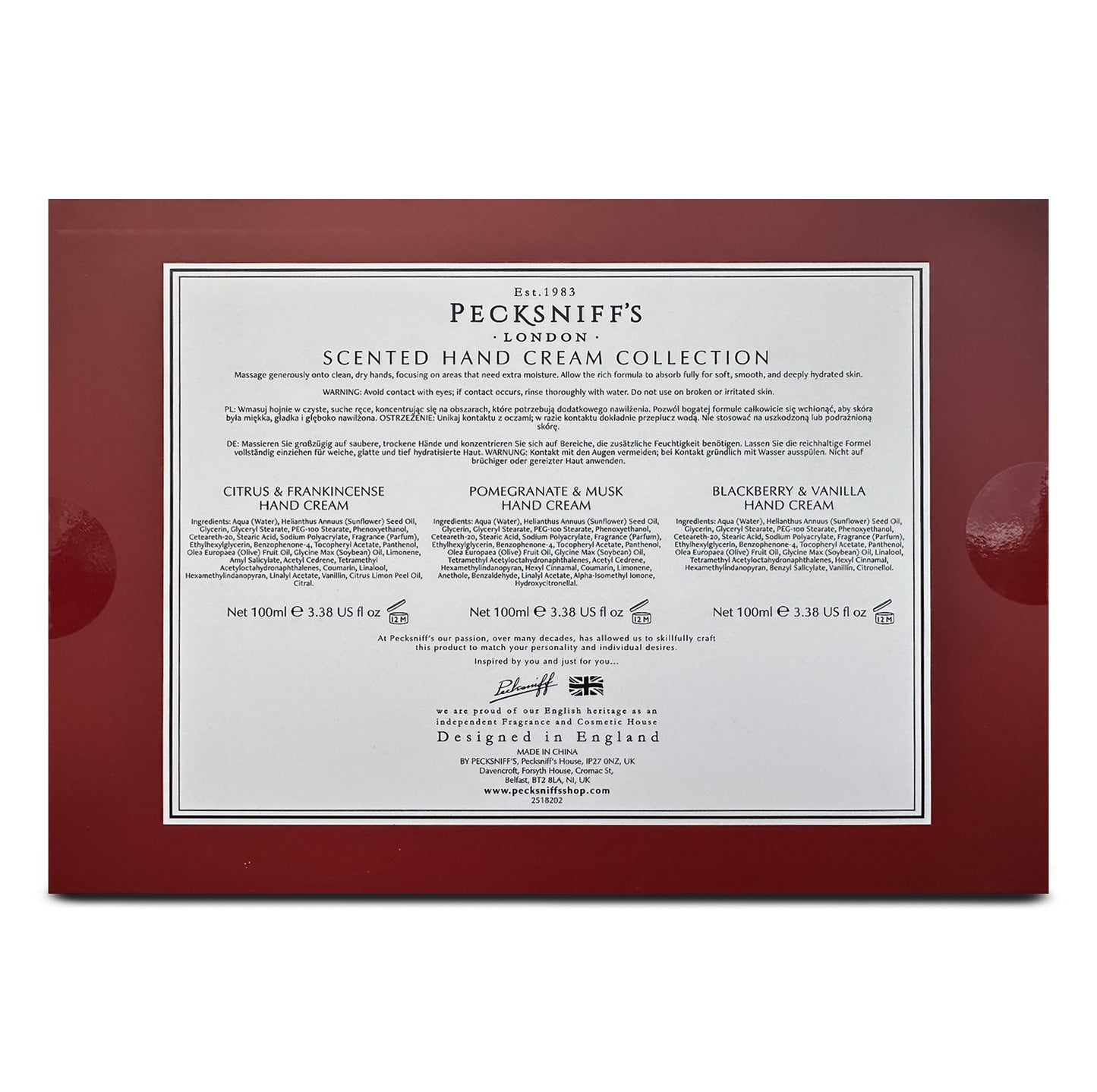 Pecksniff’s Enchanted Winter Hand Cream Collection – 3 Pack 100ml Tubes – Luxury Moisturizing Gift Set for Women & Men with Citrus & Frankincense, Pomegranate & Musk, Blackberry & Vanilla