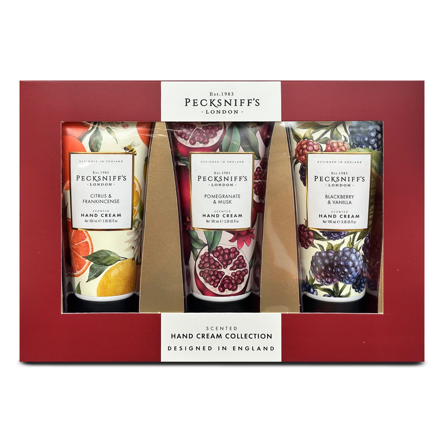 Pecksniff’s Enchanted Winter Hand Cream Collection – 3 Pack 100ml Tubes – Luxury Moisturizing Gift Set for Women & Men with Citrus & Frankincense, Pomegranate & Musk, Blackberry & Vanilla