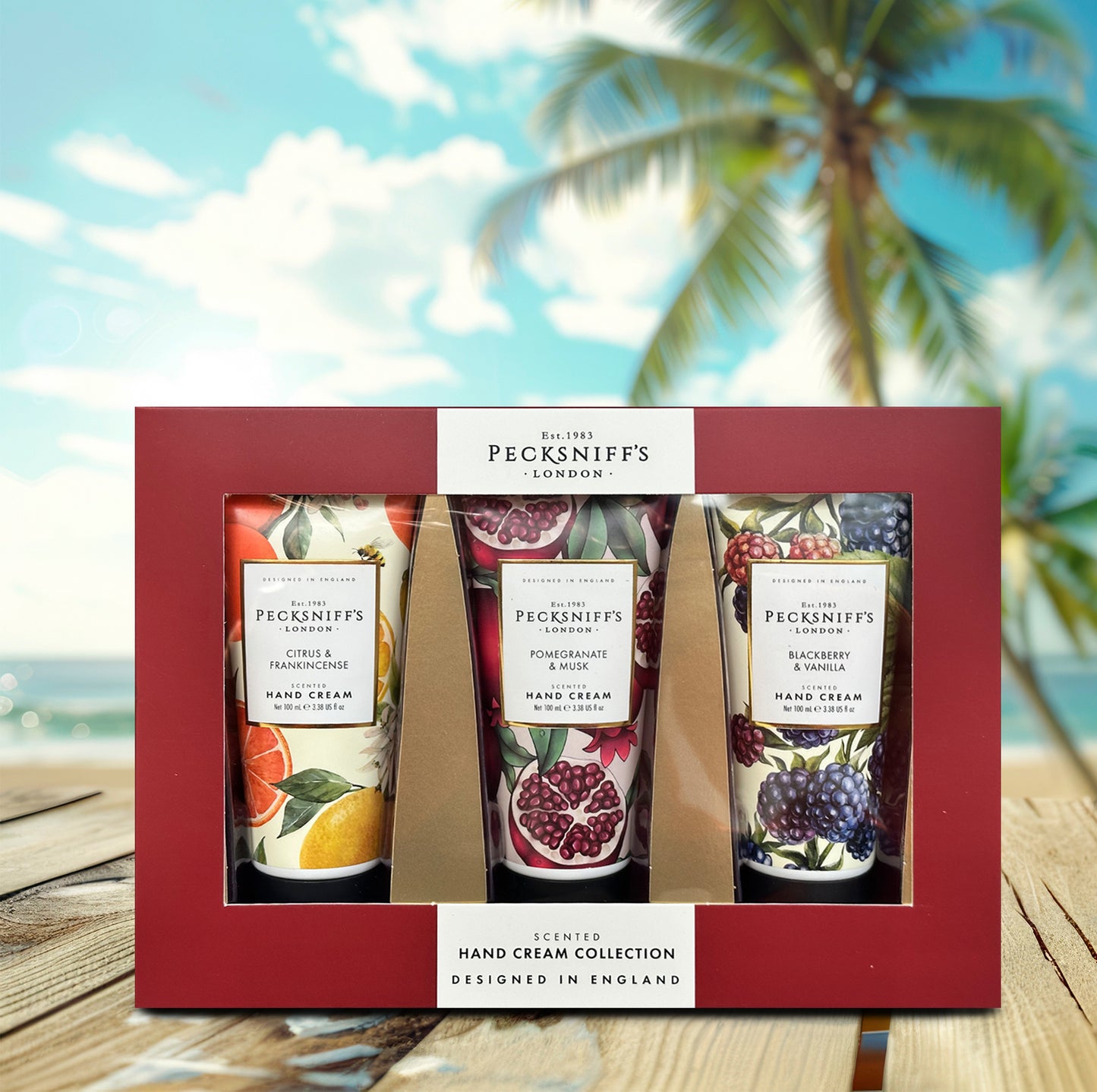 Pecksniff’s Enchanted Winter Hand Cream Collection – 3 Pack 100ml Tubes – Luxury Moisturizing Gift Set for Women & Men with Citrus & Frankincense, Pomegranate & Musk, Blackberry & Vanilla