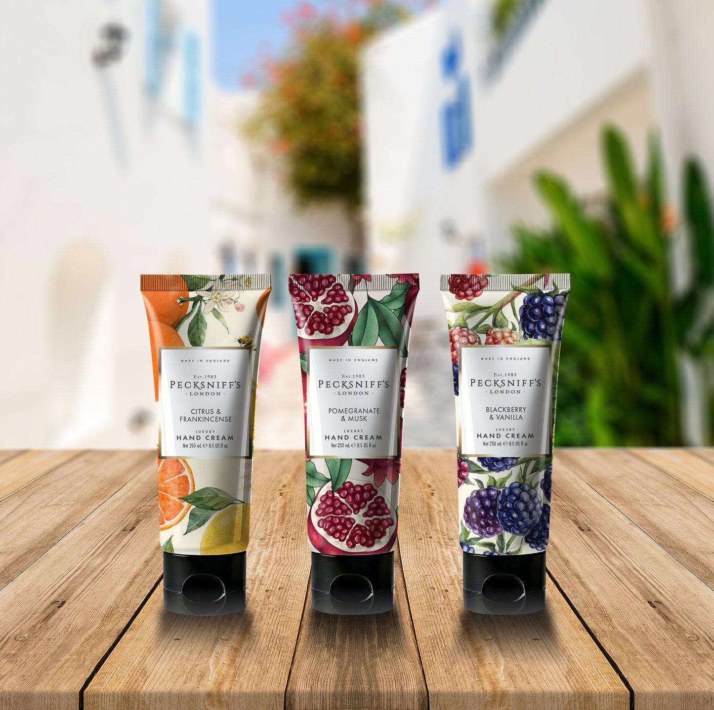 Pecksniff’s Enchanted Winter Hand Cream Collection – 3 Pack 100ml Tubes – Luxury Moisturizing Gift Set for Women & Men with Citrus & Frankincense, Pomegranate & Musk, Blackberry & Vanilla
