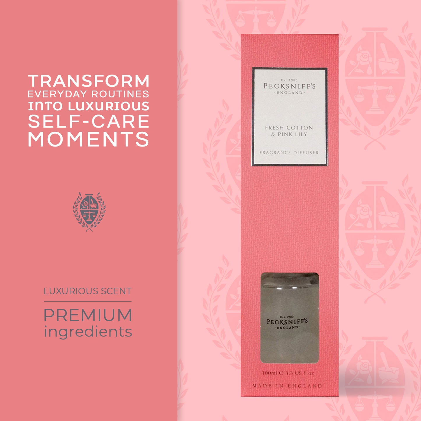 Pecksniffs Fresh Cotton & Pink Lily Diffuser | 100ml/3.38 Fl Oz