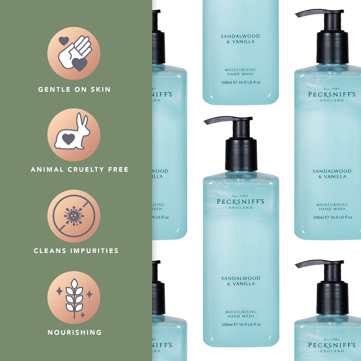 Pecksniffs Classic Sandalwood & Vanilla Scented Moisturizing Hand Wash | 500ml, 16.9 Fl oz