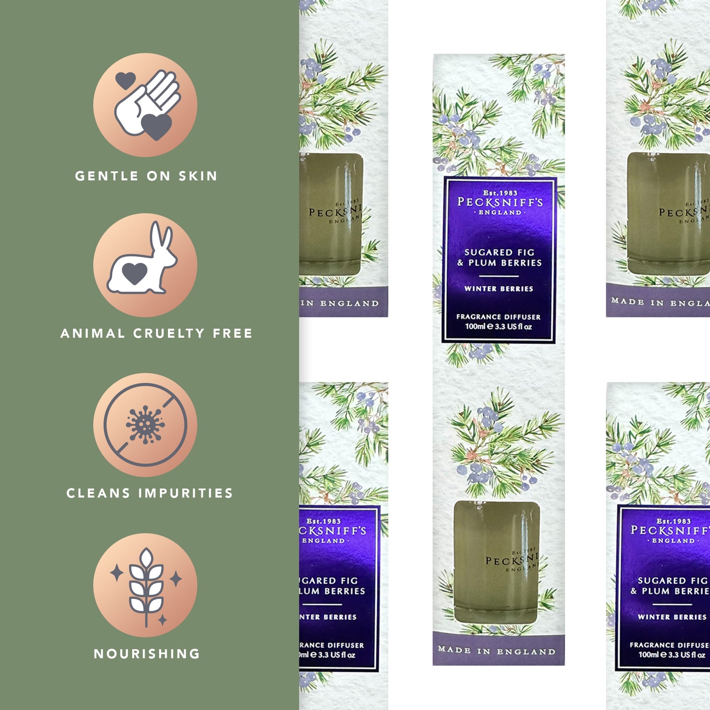 Pecksniffs Sugared Fig and Plum Berries Diffuser | 100ml/3.38 Fl Oz