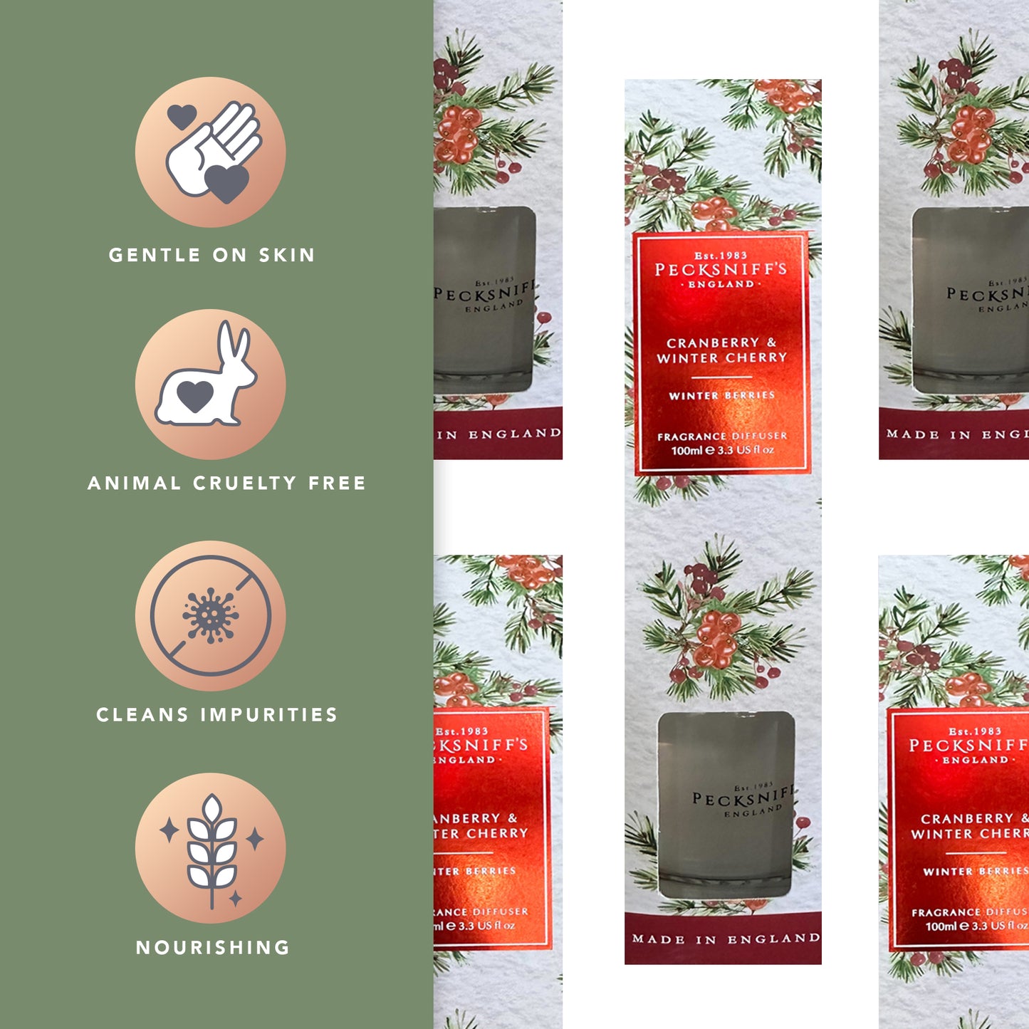 Pecksniff's Cranberry and Winter Cherry Diffuser | 100ml/3.38 Fl Oz