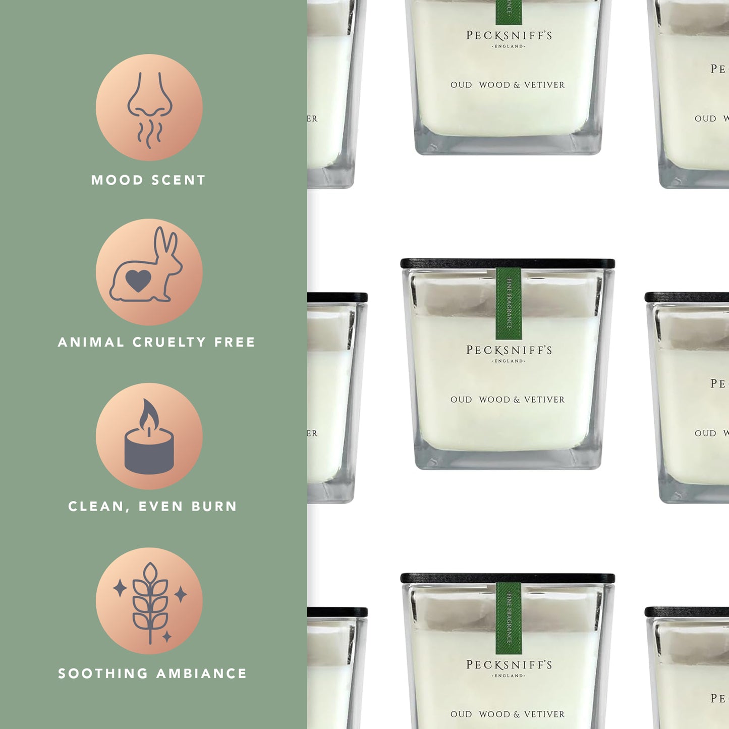 Pecksniffs Prestige Oud Wood & Vetiver Scented Square Candle | 1 Wick, 190g /6.7oz