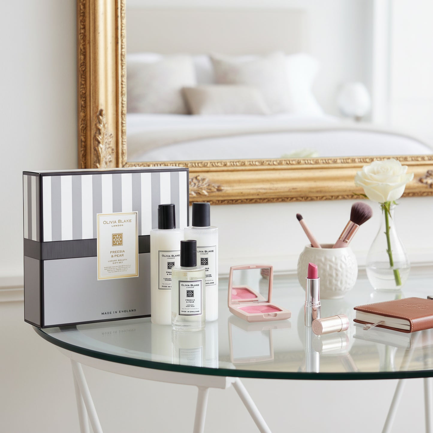 Olivia Blake Freesia & Pear Trio Gift Set – 100 ml/3.38 fl oz Body Mist, 250 ml/8.45 fl oz Shower Gel, 250 ml/8.45 fl oz Body Lotion – Luxurious Everyday Essentials for Women