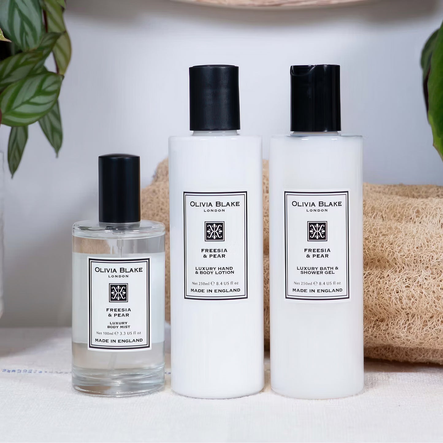 Olivia Blake Freesia & Pear Trio Gift Set – 100 ml/3.38 fl oz Body Mist, 250 ml/8.45 fl oz Shower Gel, 250 ml/8.45 fl oz Body Lotion – Luxurious Everyday Essentials for Women