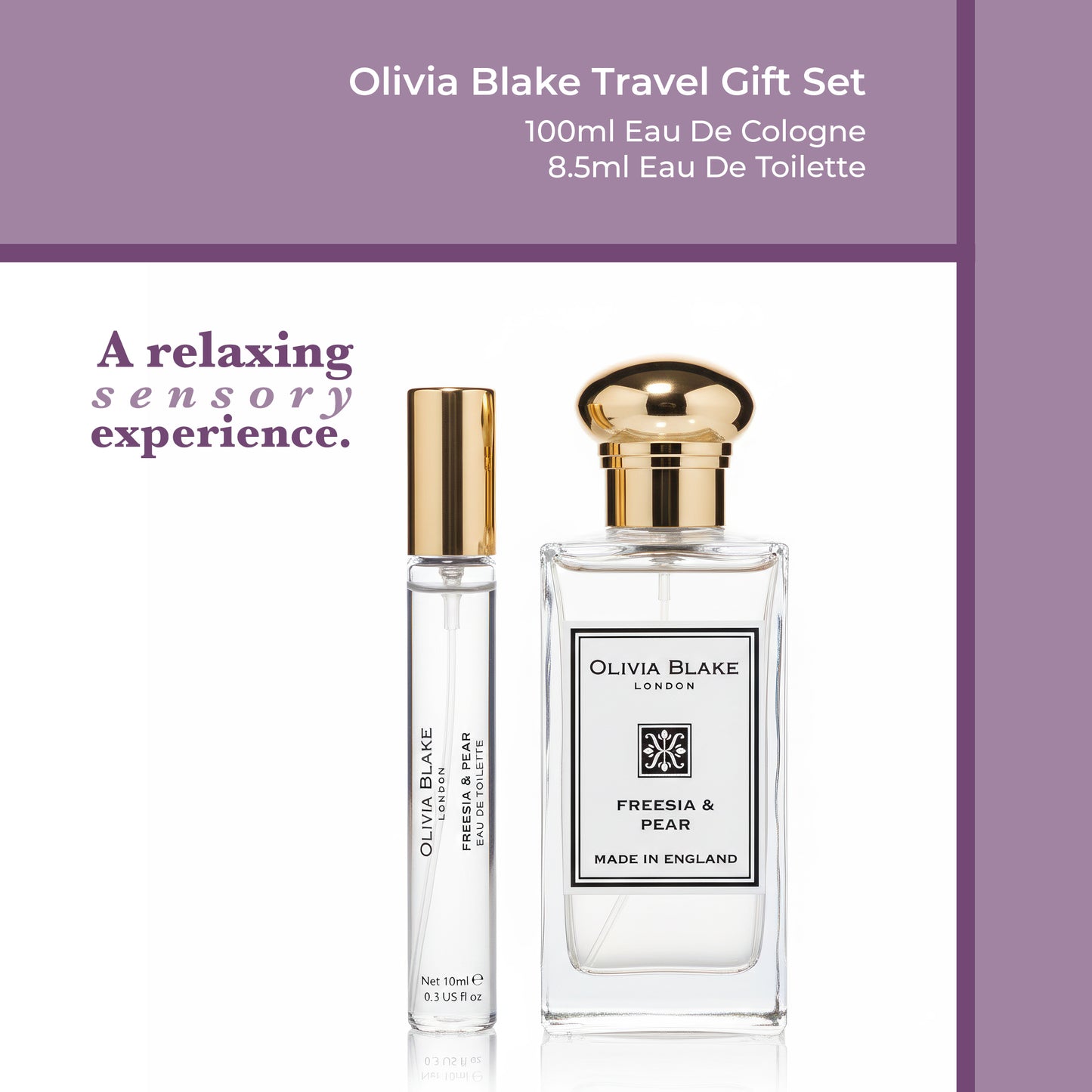 Olivia Blake Fine Fragrance Freesia & Pear Duo Travel Perfume Gift Set – 100 ml/3.38 fl oz Eau de Cologne & 8.5 ml/0.28 fl oz Eau de Toilette, Fruity Floral Perfume for Women, Made in England