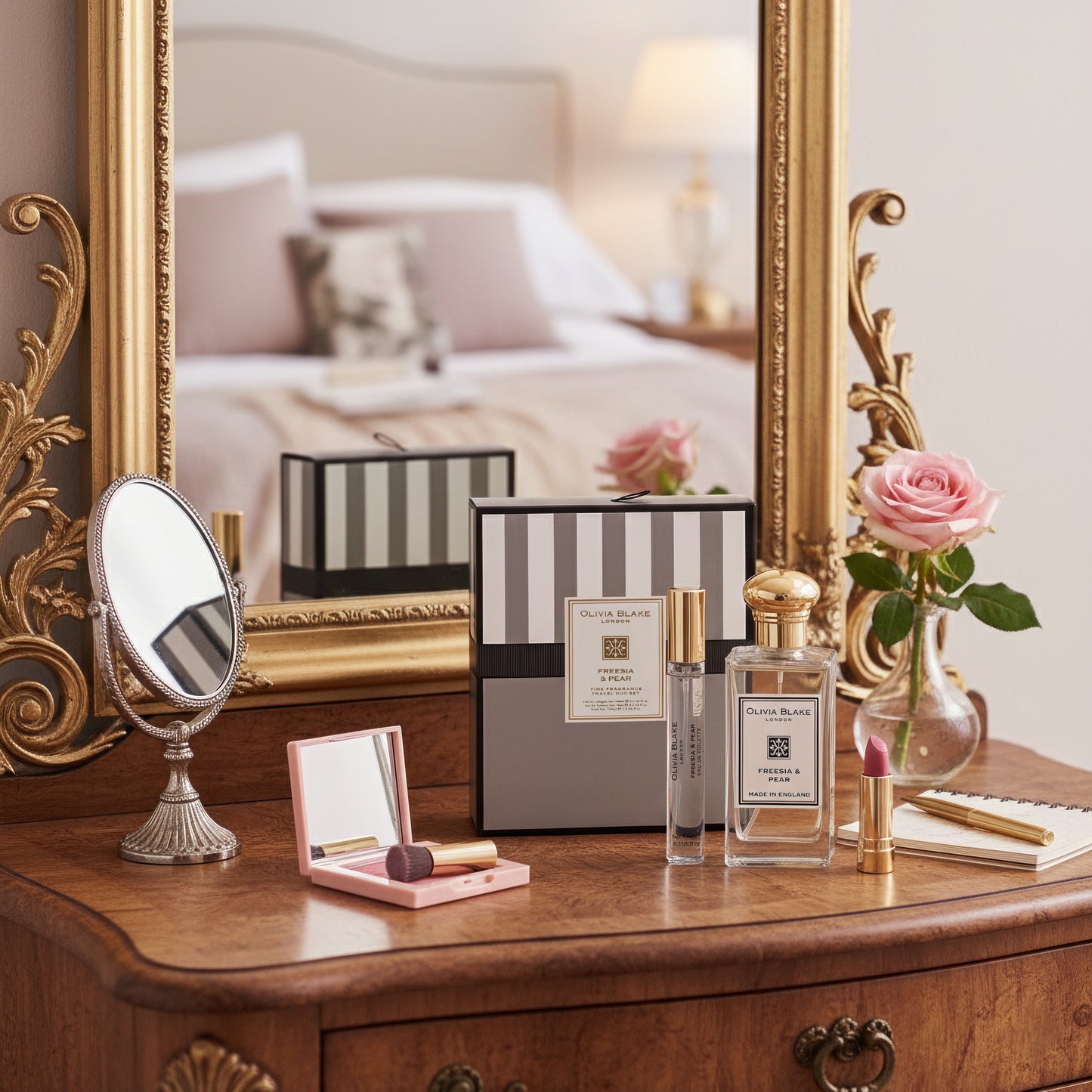 Olivia Blake Fine Fragrance Freesia & Pear Duo Travel Perfume Gift Set – 100 ml/3.38 fl oz Eau de Cologne & 8.5 ml/0.28 fl oz Eau de Toilette, Fruity Floral Perfume for Women, Made in England