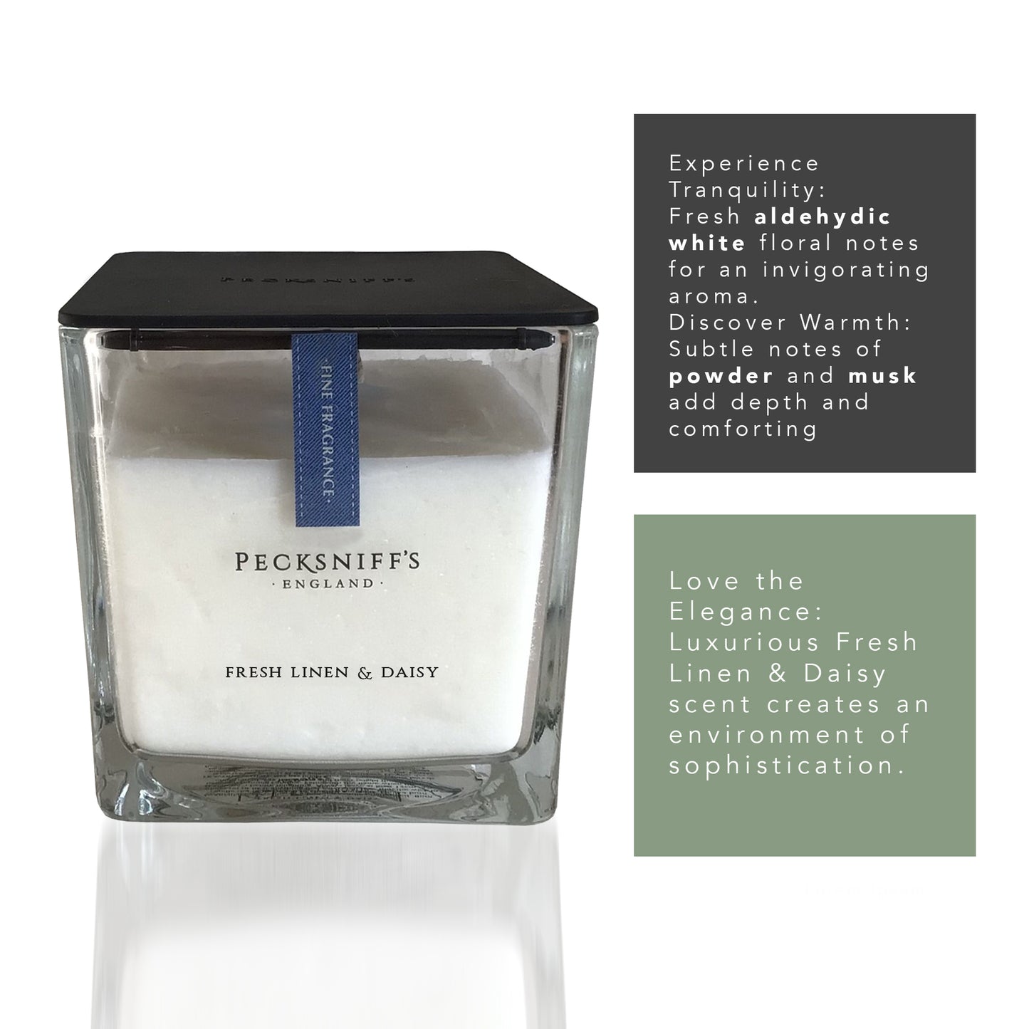 Pecksniffs Prestige Fresh Linen & Daisy Scented Square Candle | 1 Wick, 190g/6.7oz