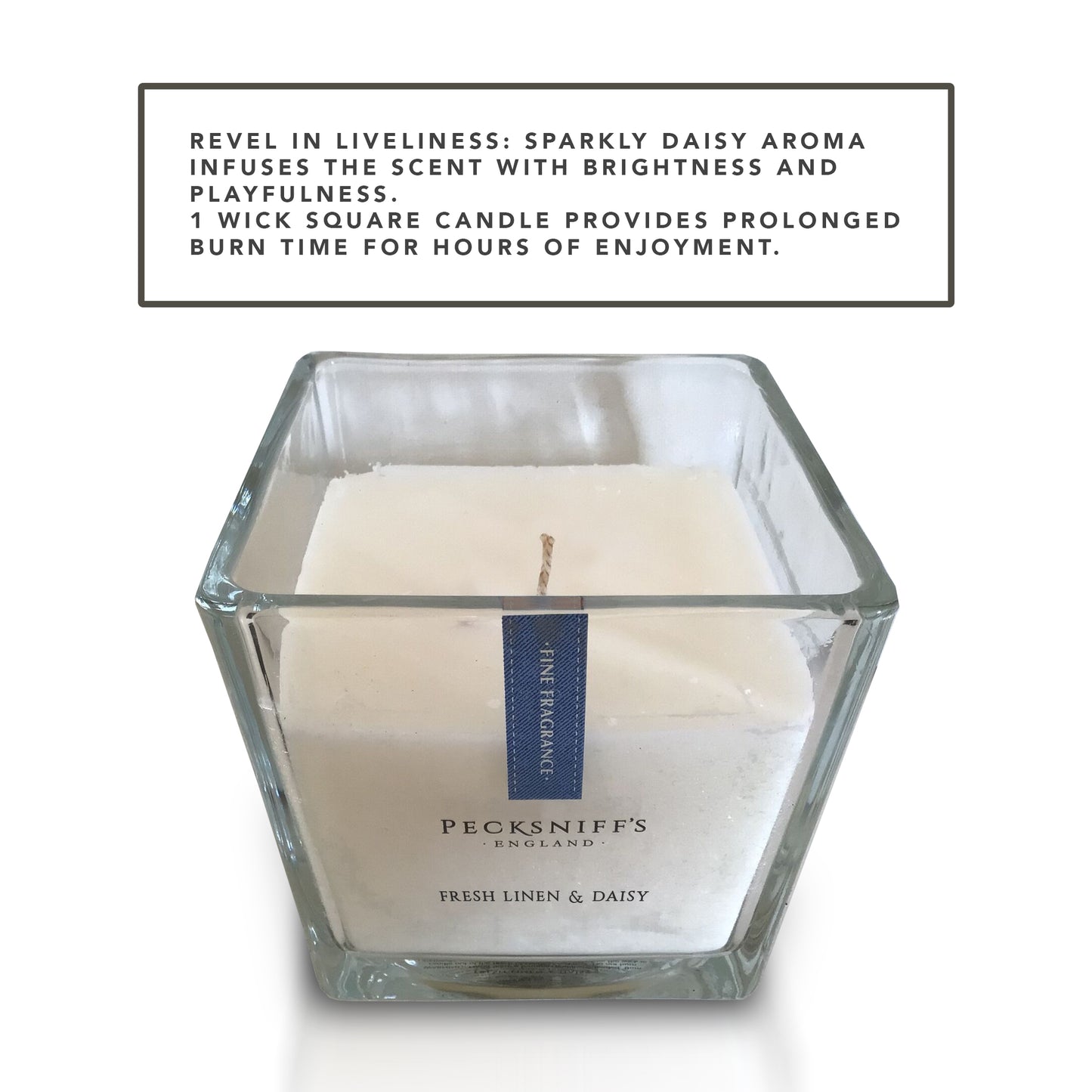 Pecksniffs Prestige Fresh Linen & Daisy Scented Square Candle | 1 Wick, 190g/6.7oz