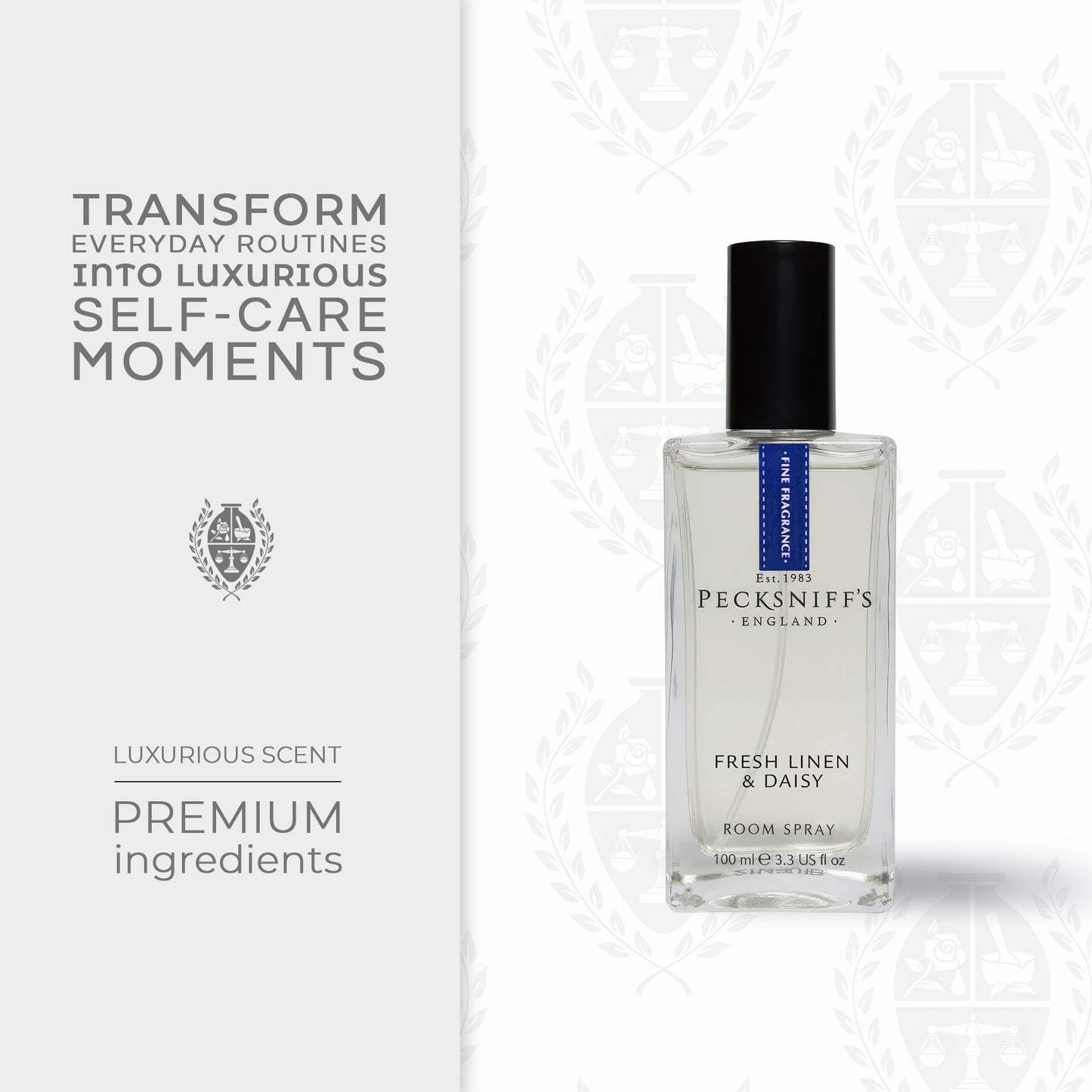 Pecksniffs Fresh Linen & Daisy Square Room Spray | 100ml/3.38 Fl Oz