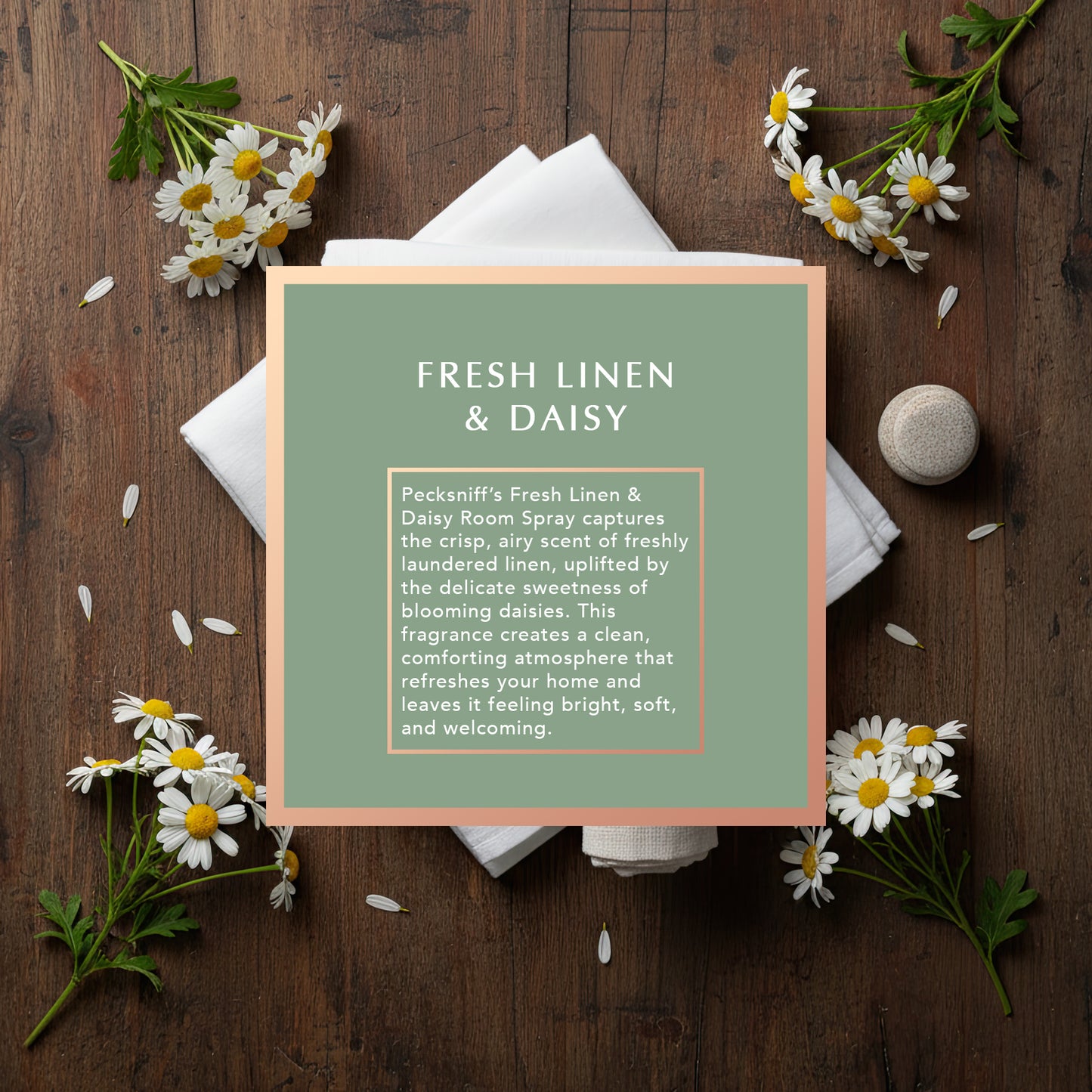 Pecksniffs Fresh Linen & Daisy Square Room Spray | 100ml/3.38 Fl Oz