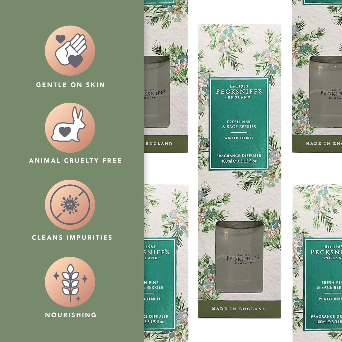 Pecksniffs Fresh Pine and Sage Berries Diffuser | 100ml/3.38 Fl Oz