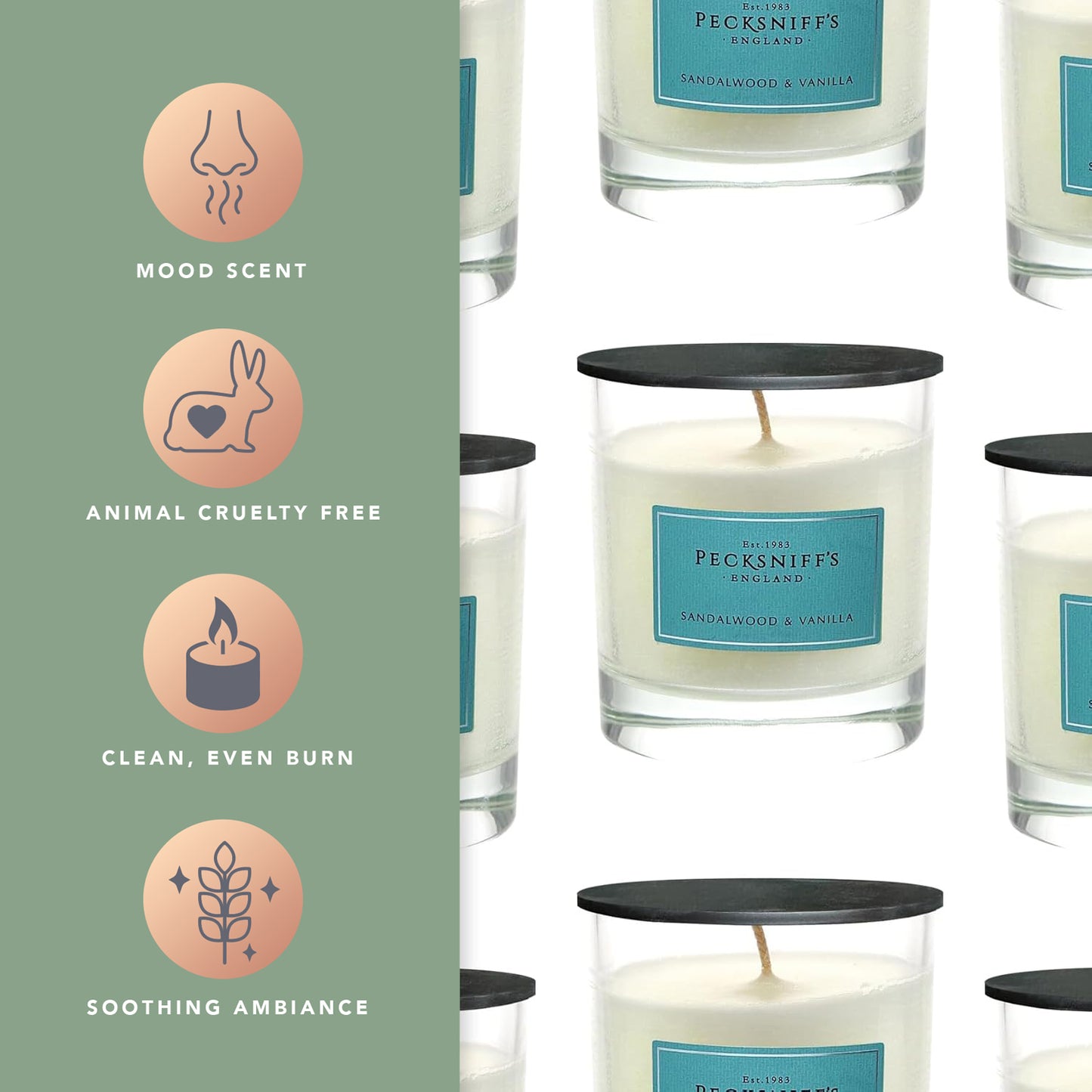 Pecksniff's Classic Sandalwood & Vanilla Scented Candle | 1 Wick, 184g/6.49oz