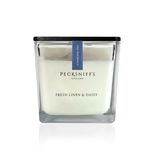 Pecksniffs Prestige Fresh Linen & Daisy Scented Square Candle | 1 Wick, 190g/6.7oz