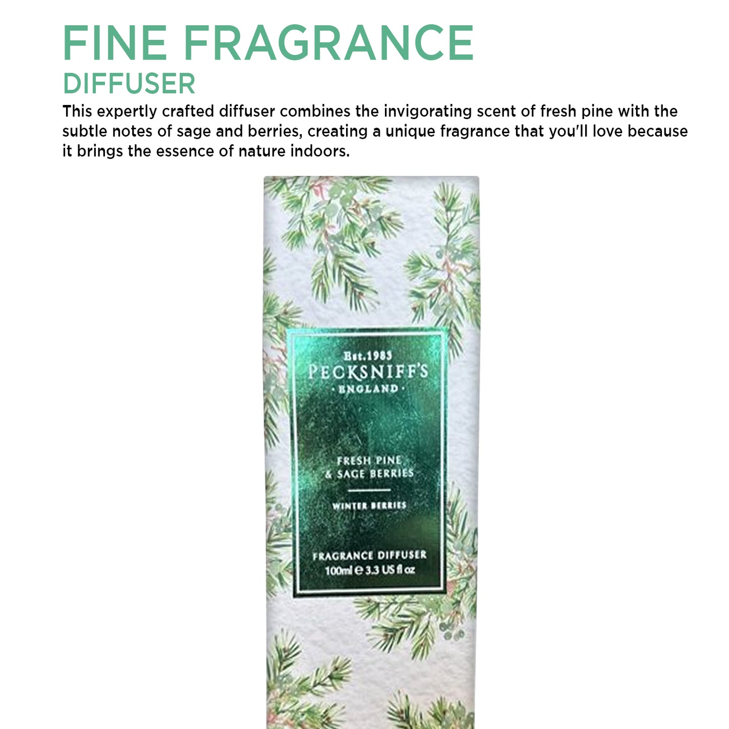 Pecksniffs Fresh Pine and Sage Berries Diffuser | 100ml/3.38 Fl Oz