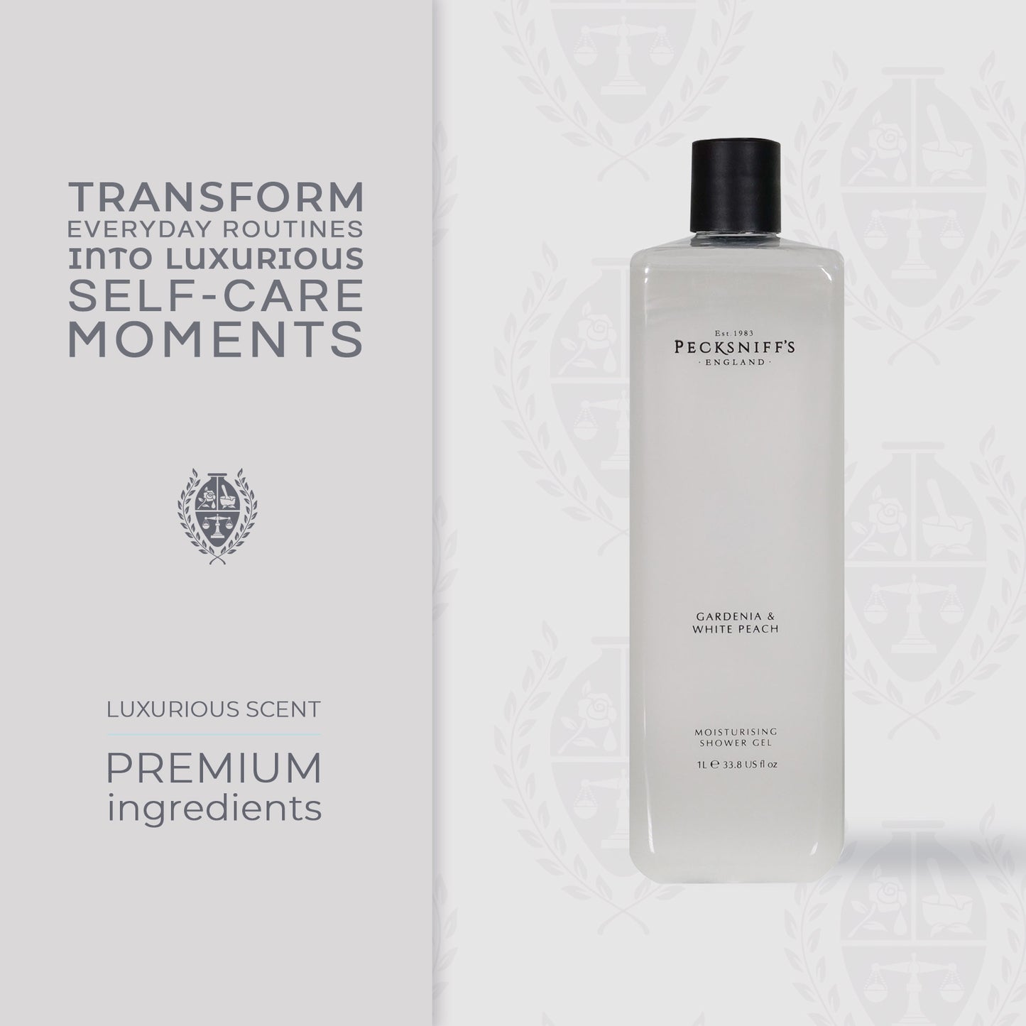 Pecksniffs Gardenia & White Peach Moisturizing Shower Gel | 1000 ml / 33.80 Fl Oz