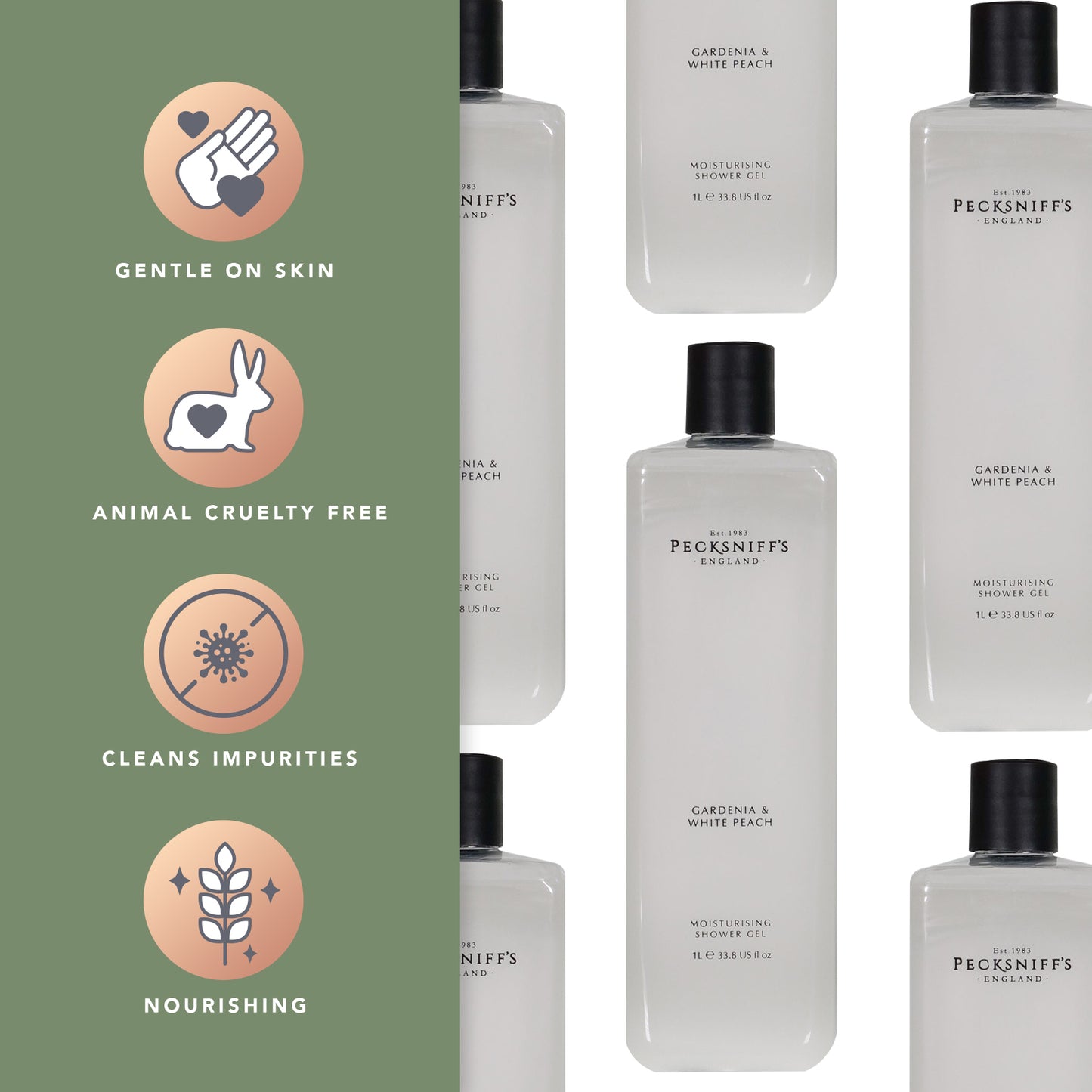 Pecksniffs Gardenia & White Peach Moisturizing Shower Gel | 1000 ml / 33.80 Fl Oz
