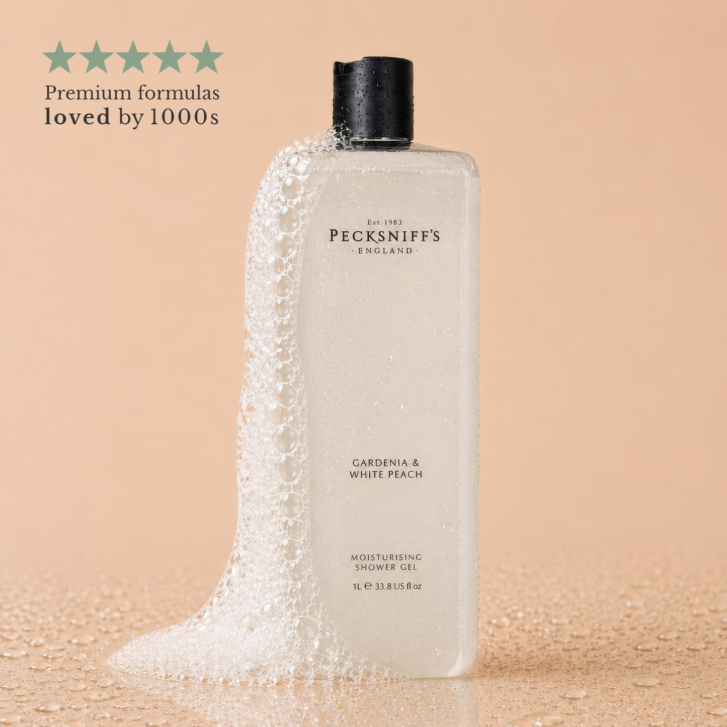 Pecksniffs Gardenia & White Peach Moisturizing Shower Gel | 1000 ml / 33.80 Fl Oz