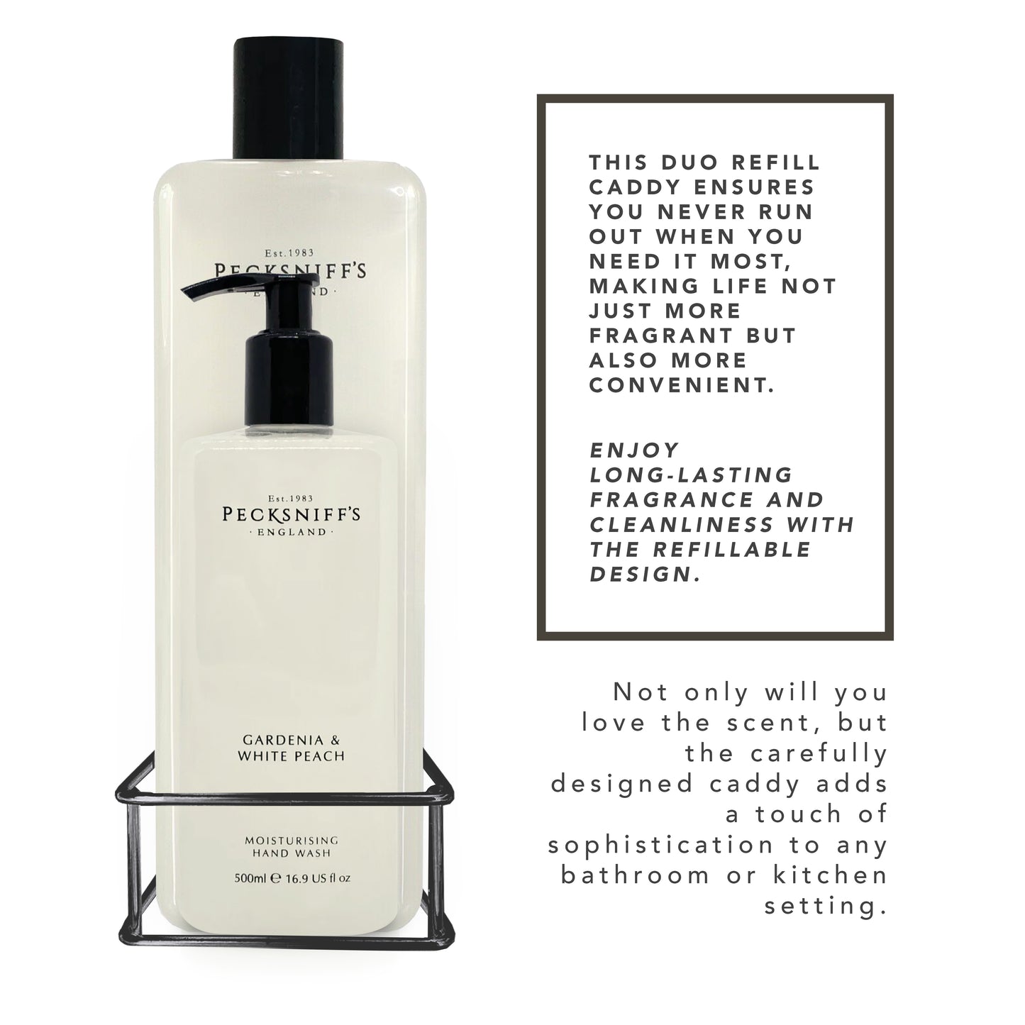 Pecksniffs Classic Gardenia and White Peach Moisturizing Hand Wash 500ml/16.9 Fl oz and Hand Wash Refill 1L/1000ml,33.8 Oz