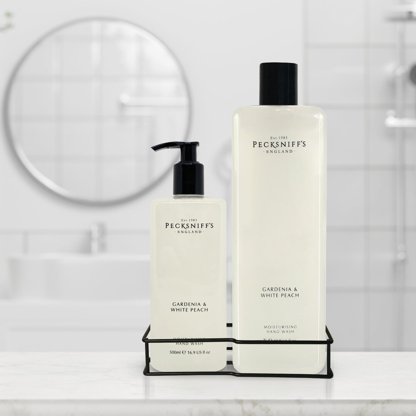 Pecksniffs Classic Gardenia and White Peach Moisturizing Hand Wash 500ml/16.9 Fl oz and Hand Wash Refill 1L/1000ml,33.8 Oz