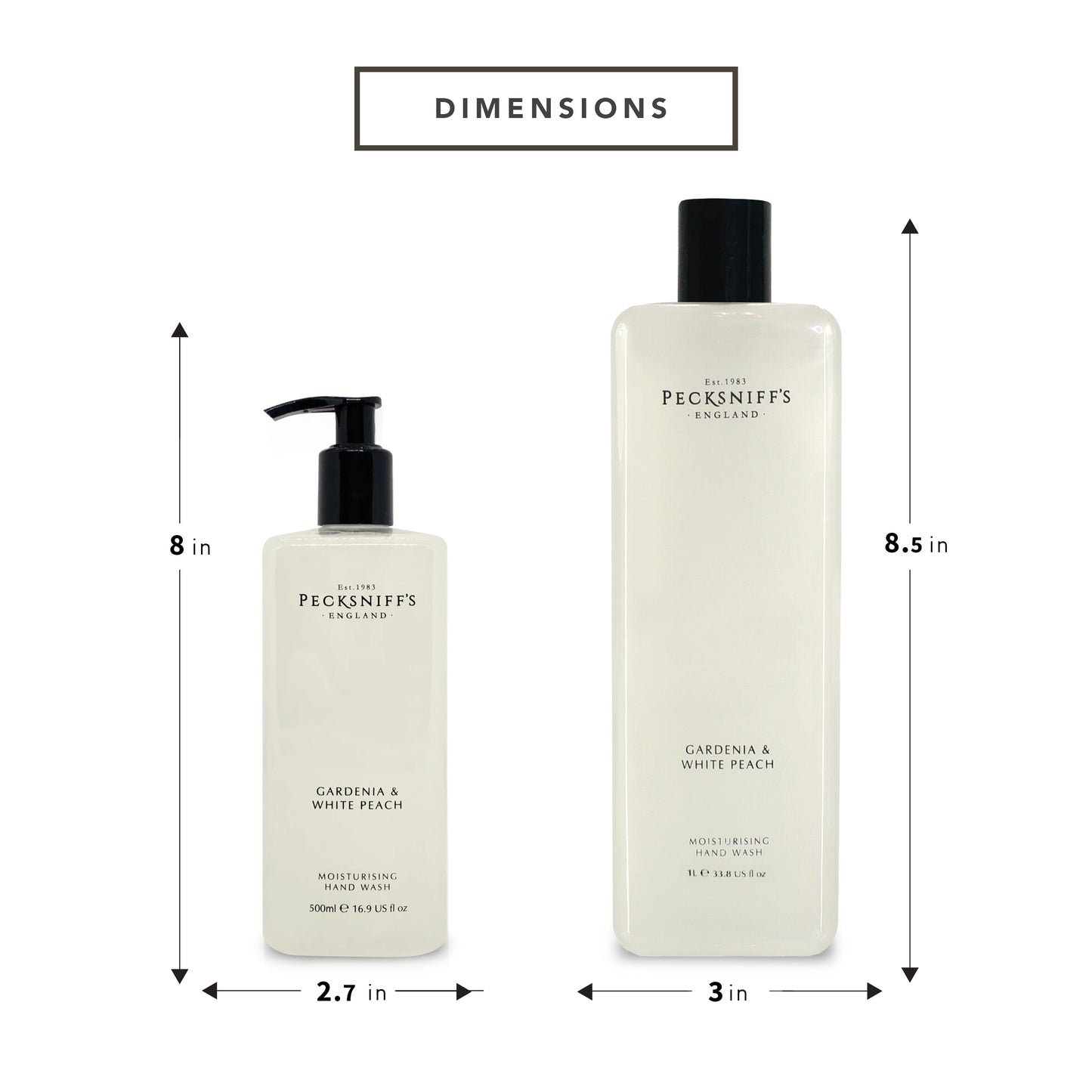 Pecksniffs Classic Gardenia and White Peach Moisturizing Hand Wash 500ml/16.9 Fl oz and Hand Wash Refill 1L/1000ml,33.8 Oz