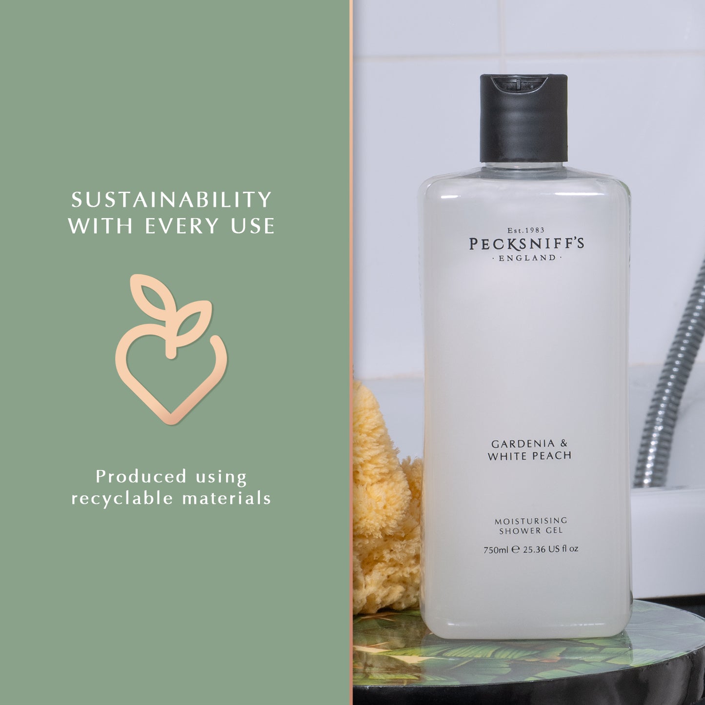 Pecksniff's Gardenia & White Peach Moisturizing Shower Gel | 750ml / 25.366 Fl Oz