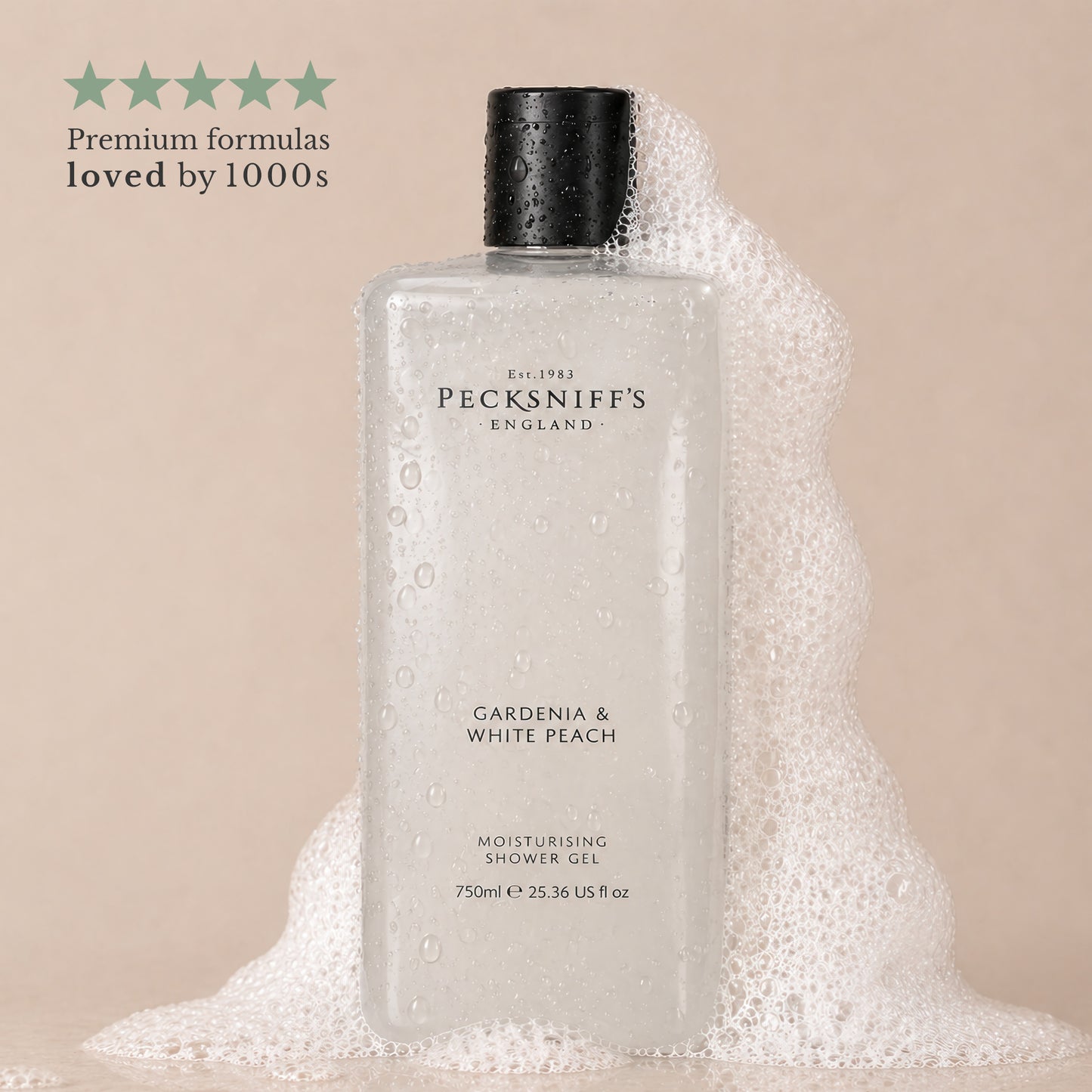 Pecksniff's Gardenia & White Peach Moisturizing Shower Gel | 750ml / 25.366 Fl Oz