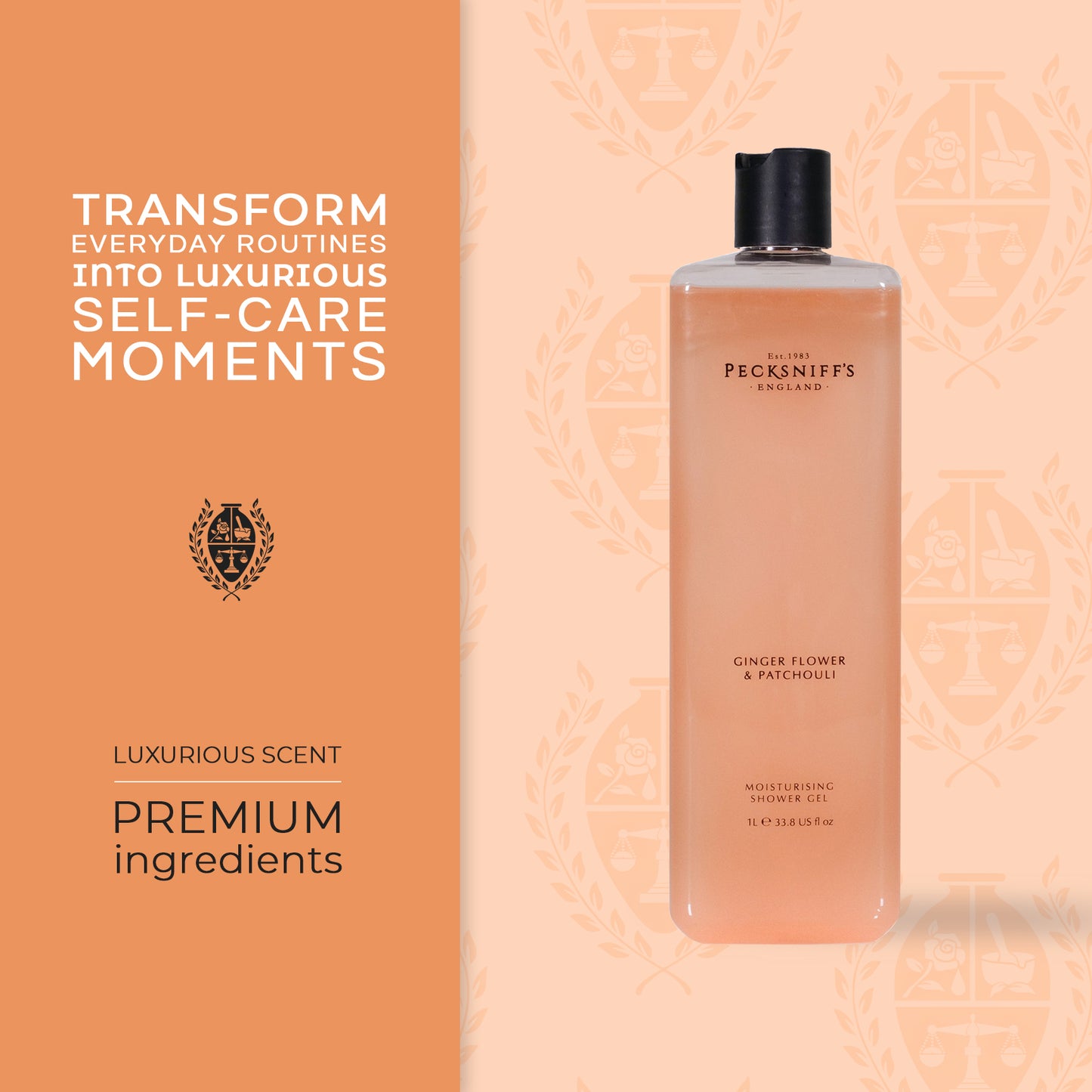 Pecksniffs Ginger Flower & Patchouli Moisturizing Shower Gel | 1000 ml / 33.80 Fl Oz