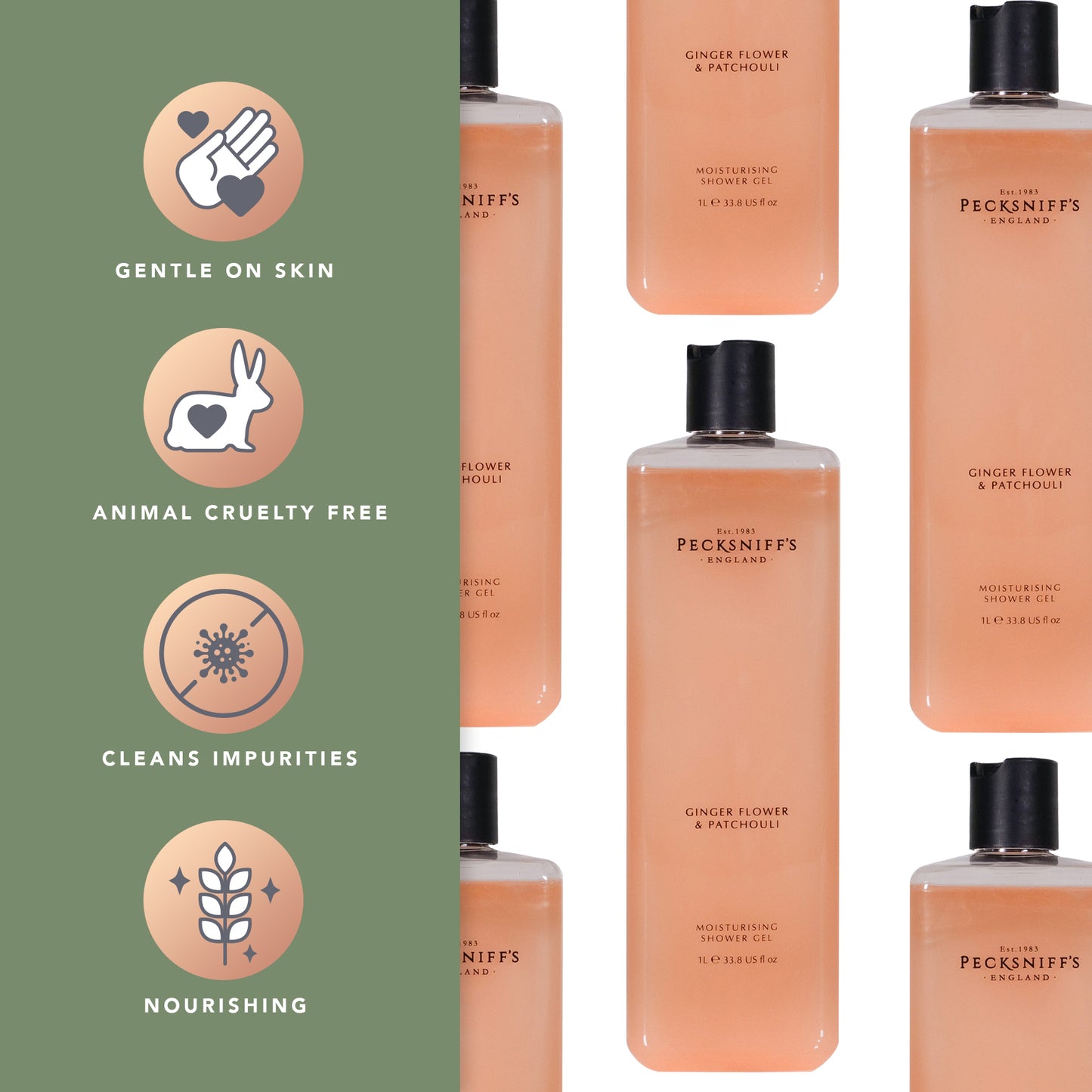 Pecksniffs Ginger Flower & Patchouli Moisturizing Shower Gel | 1000 ml / 33.80 Fl Oz